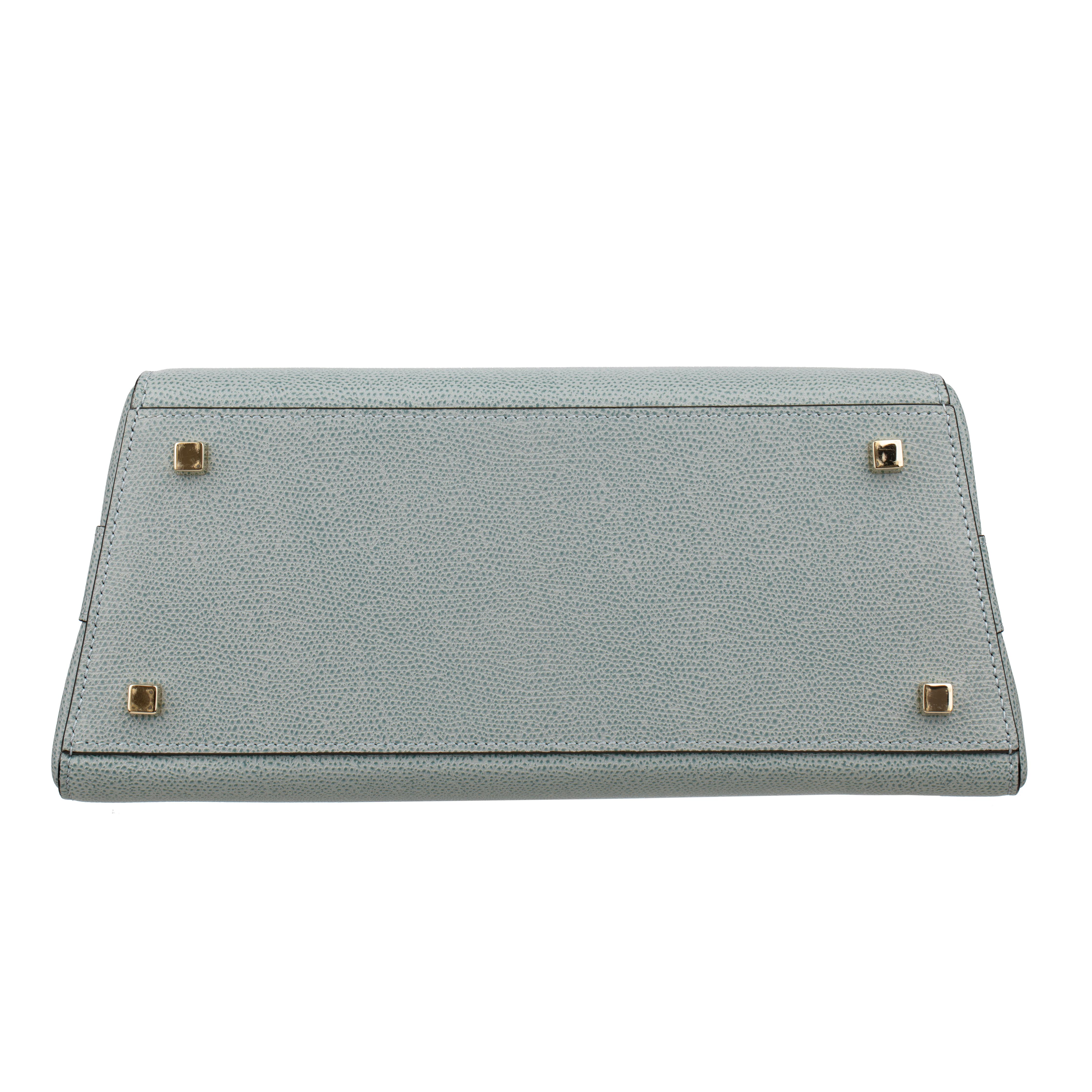 Valextra Brera Smokey Blue Grained Leather Medium Top Handle with Gold Tone Hard For Sale 3