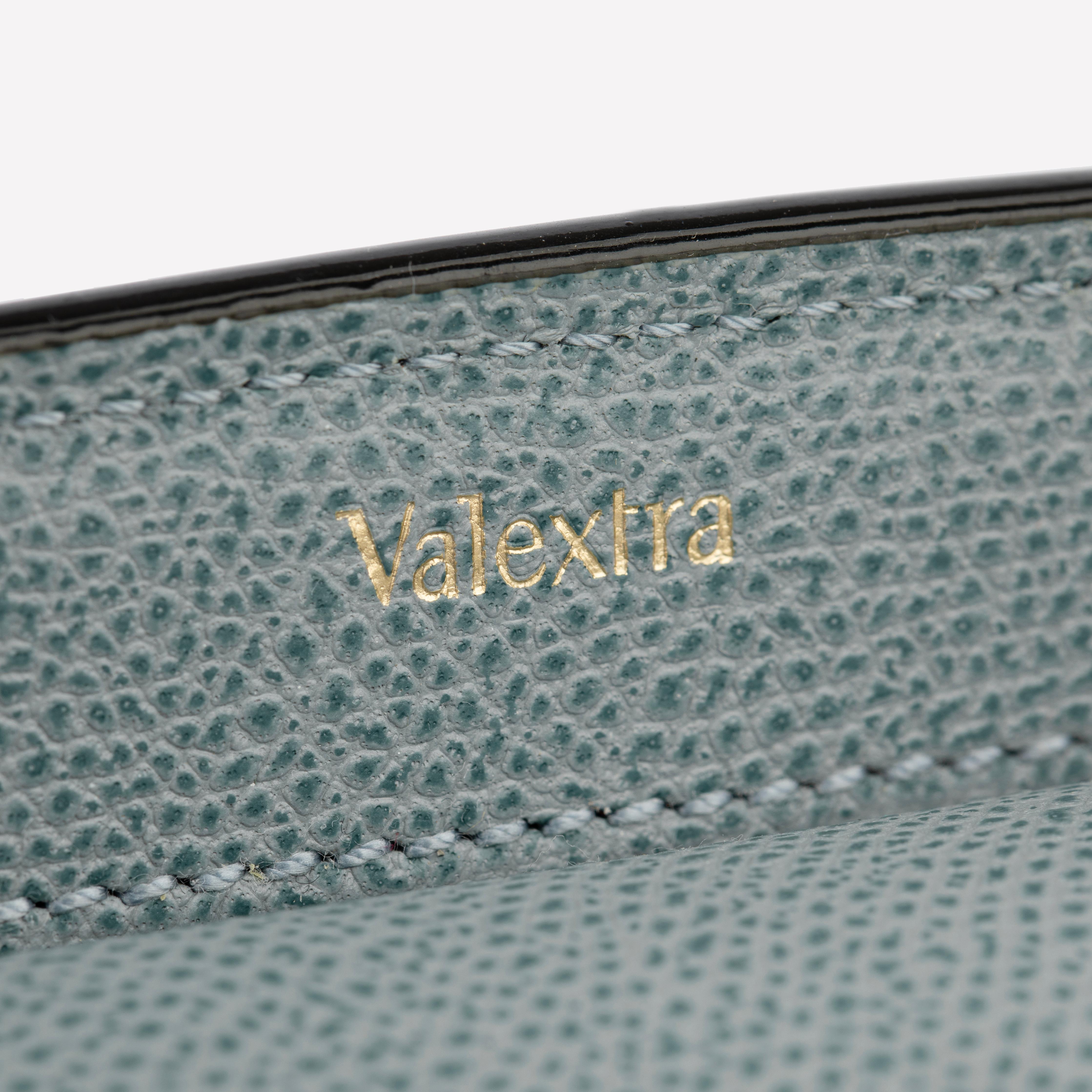 Valextra Brera Smokey Blue Grained Leather Medium Top Handle with Gold Tone Hard For Sale 4