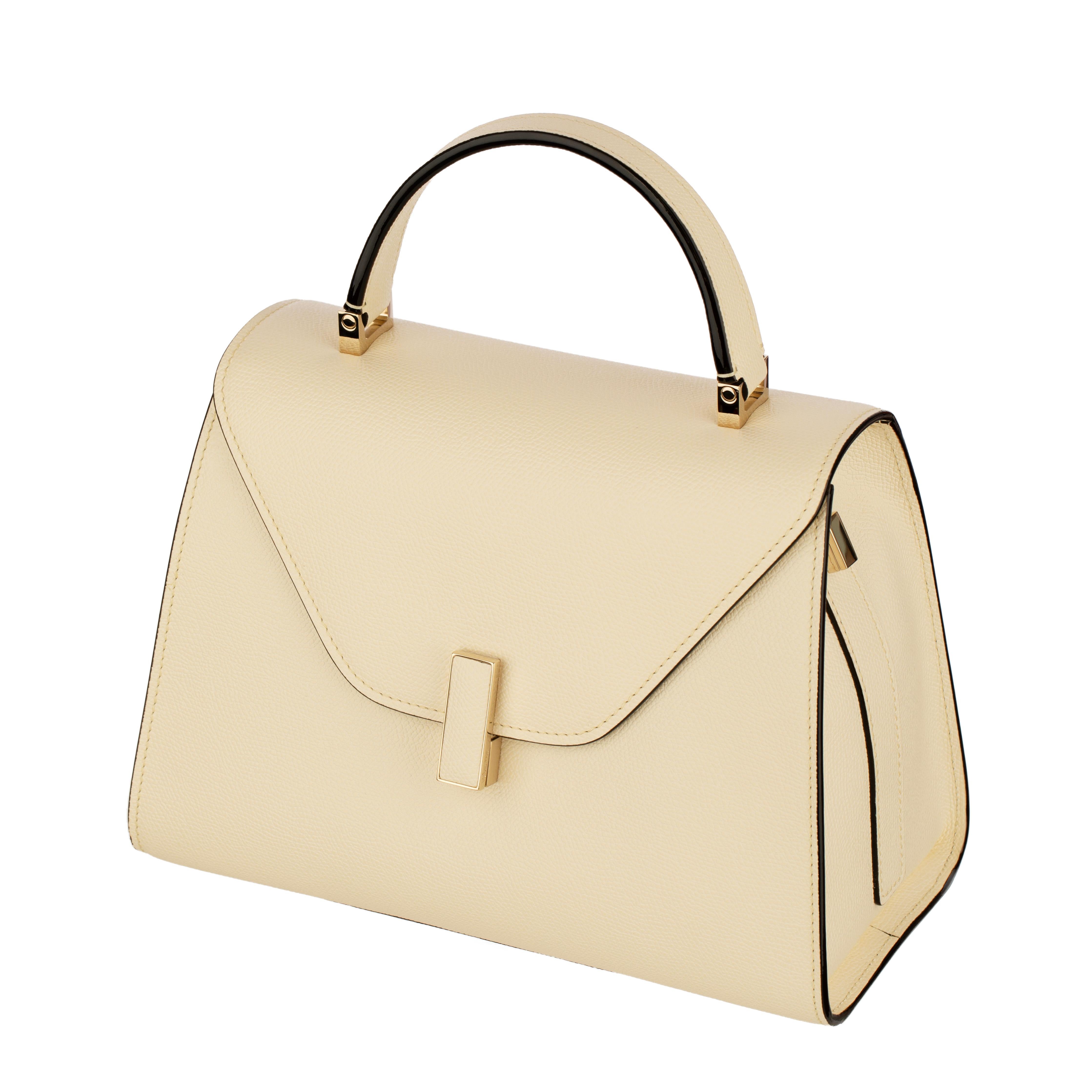 Blanc Valextra Iside - Sac à poignée moyenne en cuir blanc grainé Pergamena avec Gol en vente