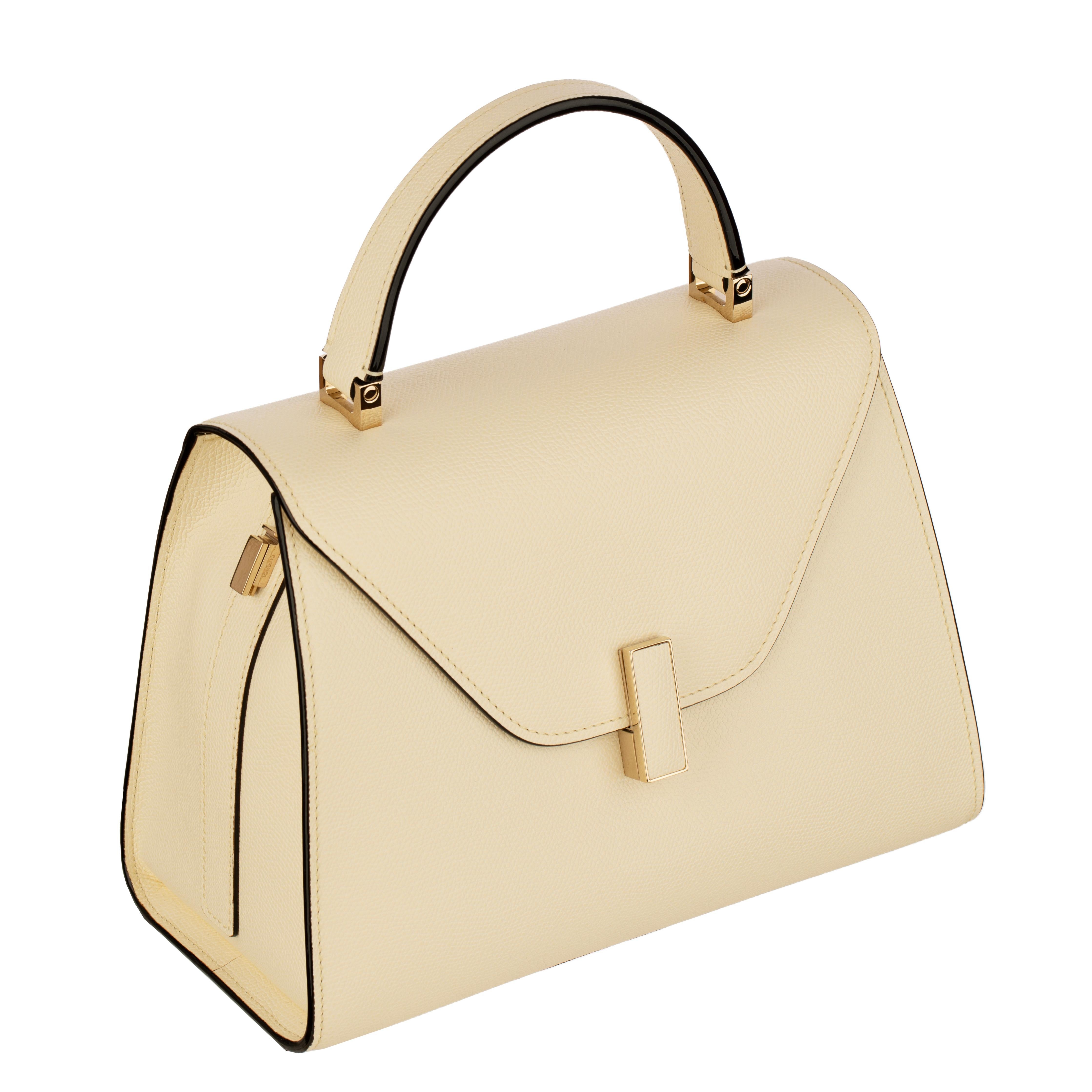 Valextra Iside - Sac à poignée moyenne en cuir blanc grainé Pergamena avec Gol Excellent état - En vente à Sydney, New South Wales