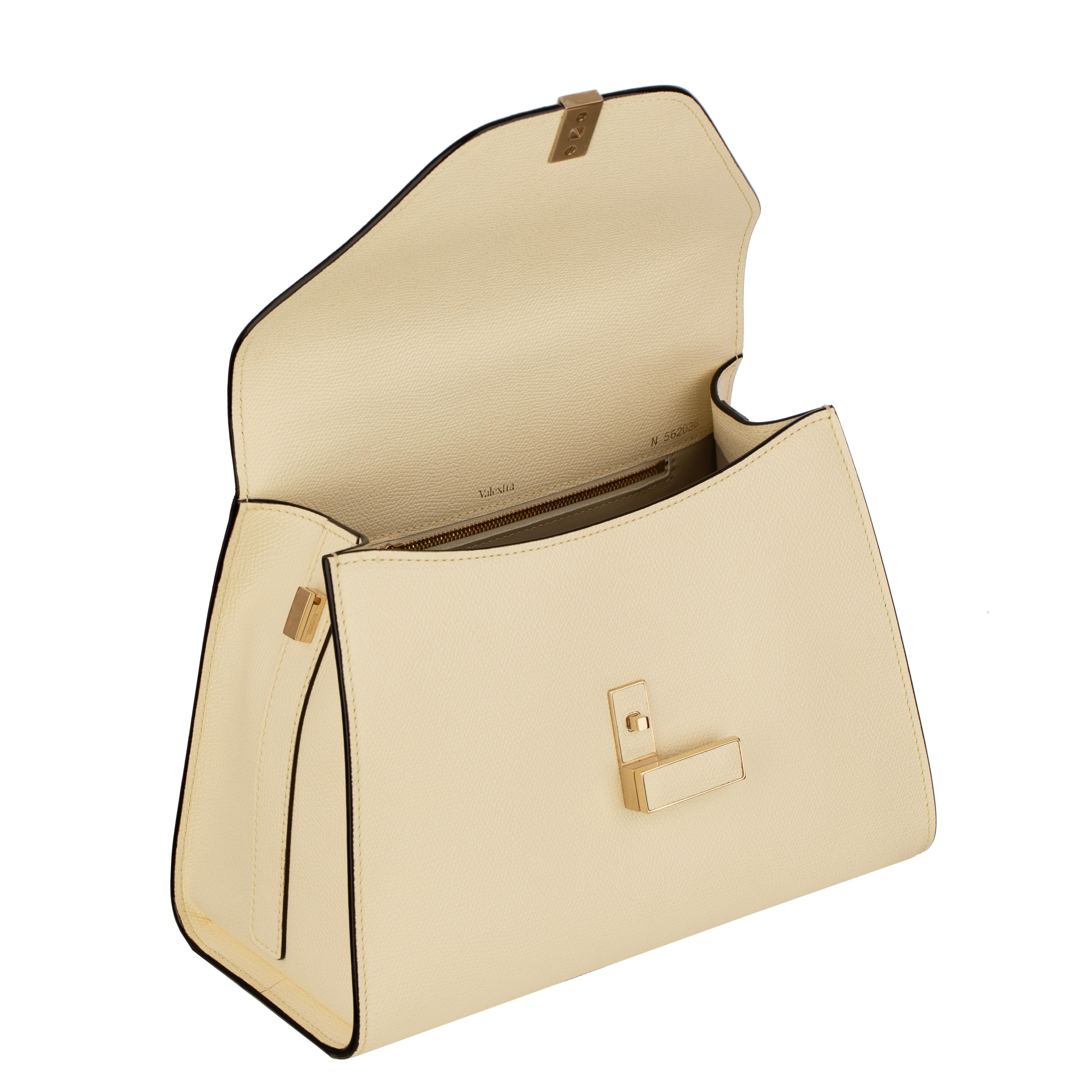 Valextra Iside - Sac à poignée moyenne en cuir blanc grainé Pergamena avec Gol Unisexe en vente
