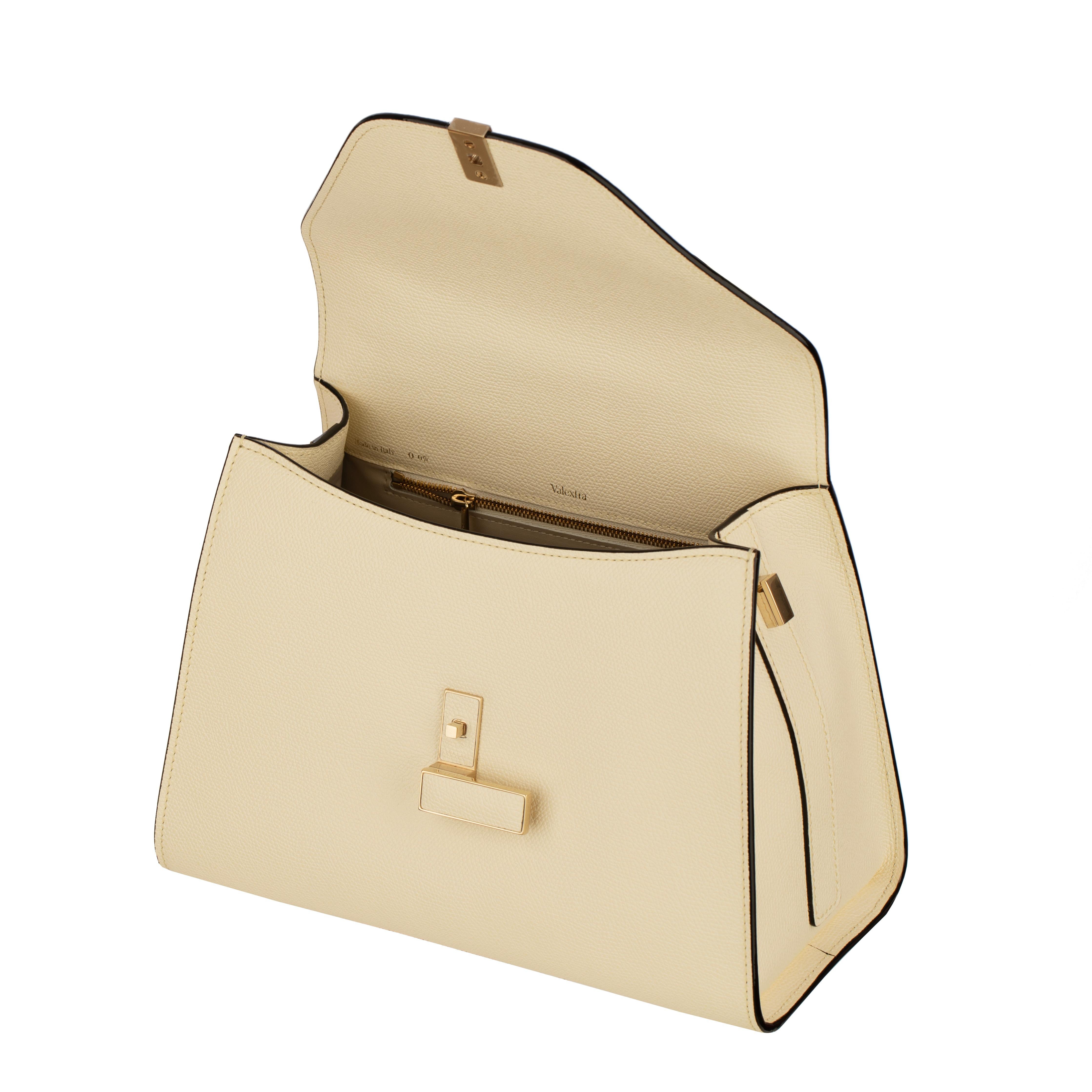 Valextra Iside - Sac à poignée moyenne en cuir blanc grainé Pergamena avec Gol en vente 1
