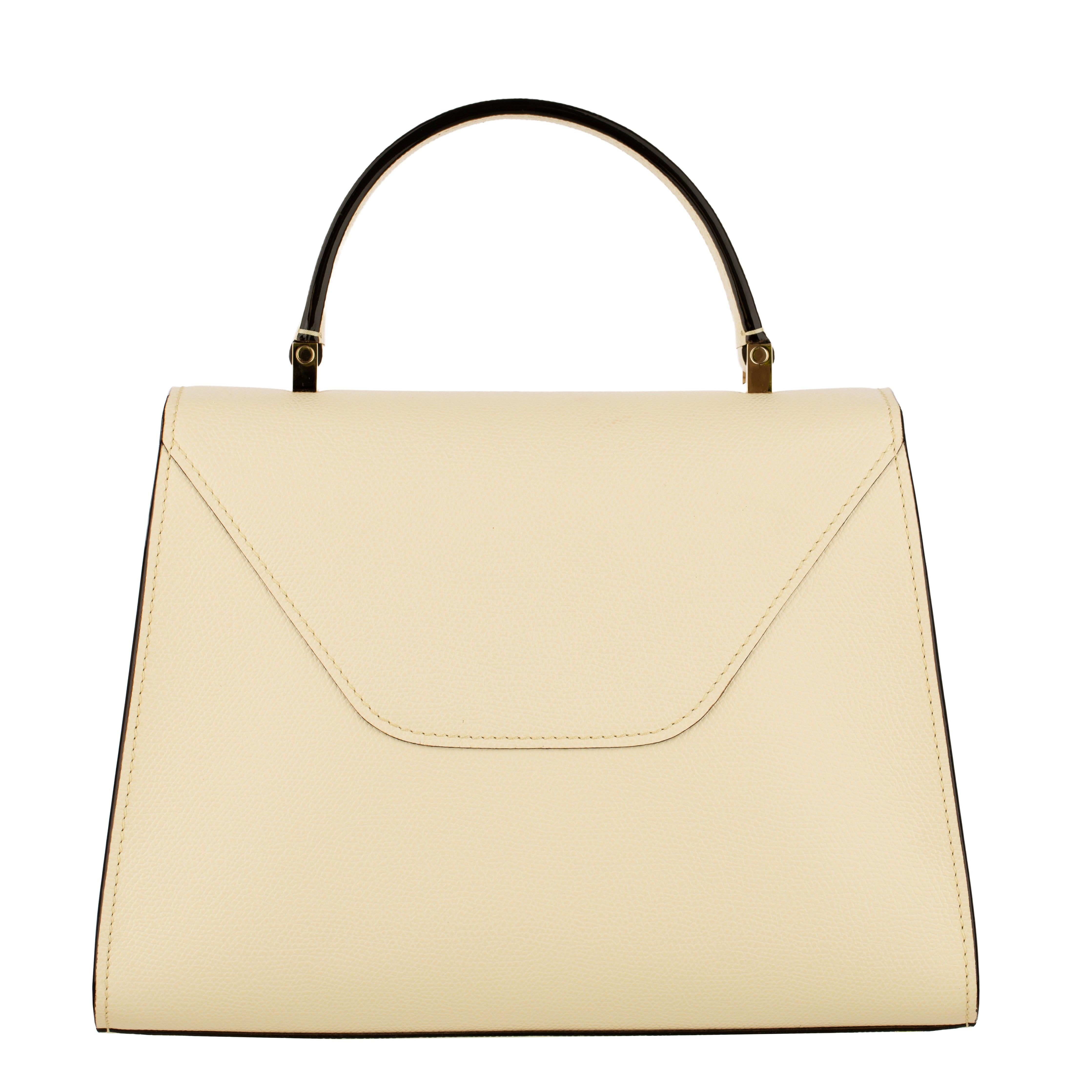Valextra Iside - Sac à poignée moyenne en cuir blanc grainé Pergamena avec Gol en vente 2