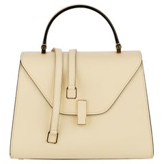 Valextra Iside Medium Top Handle Bag aus genarbtem weißem Pergamena-Leder mit Gold