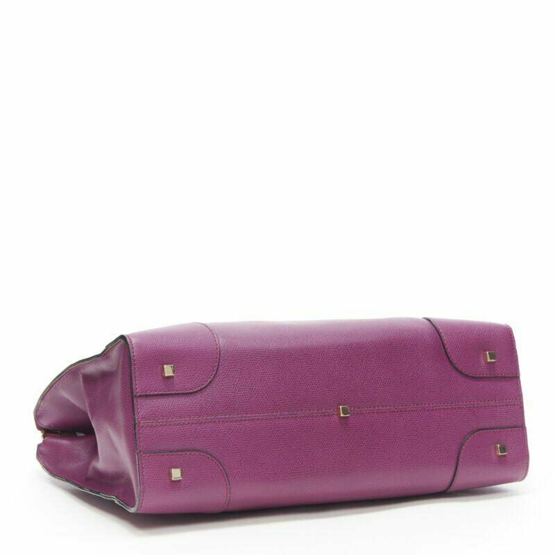 VALEXTRA purple leather dual top handle gold hardware top zip structured bag In Good Condition In Hong Kong, NT