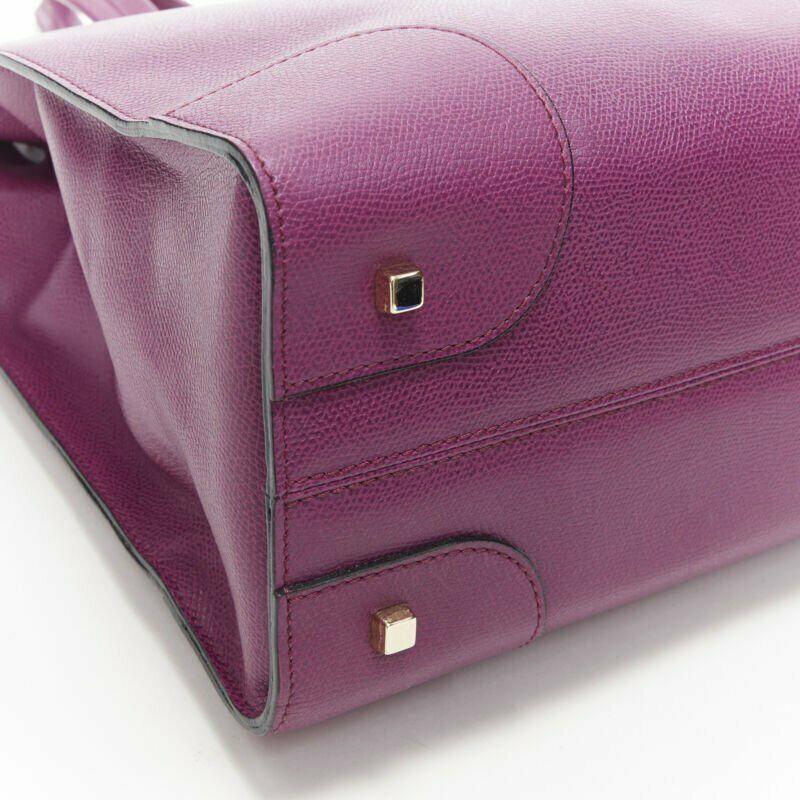 VALEXTRA purple leather dual top handle gold hardware top zip structured bag 2