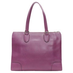 VALEXTRA purple leather dual top handle gold hardware top zip structured bag