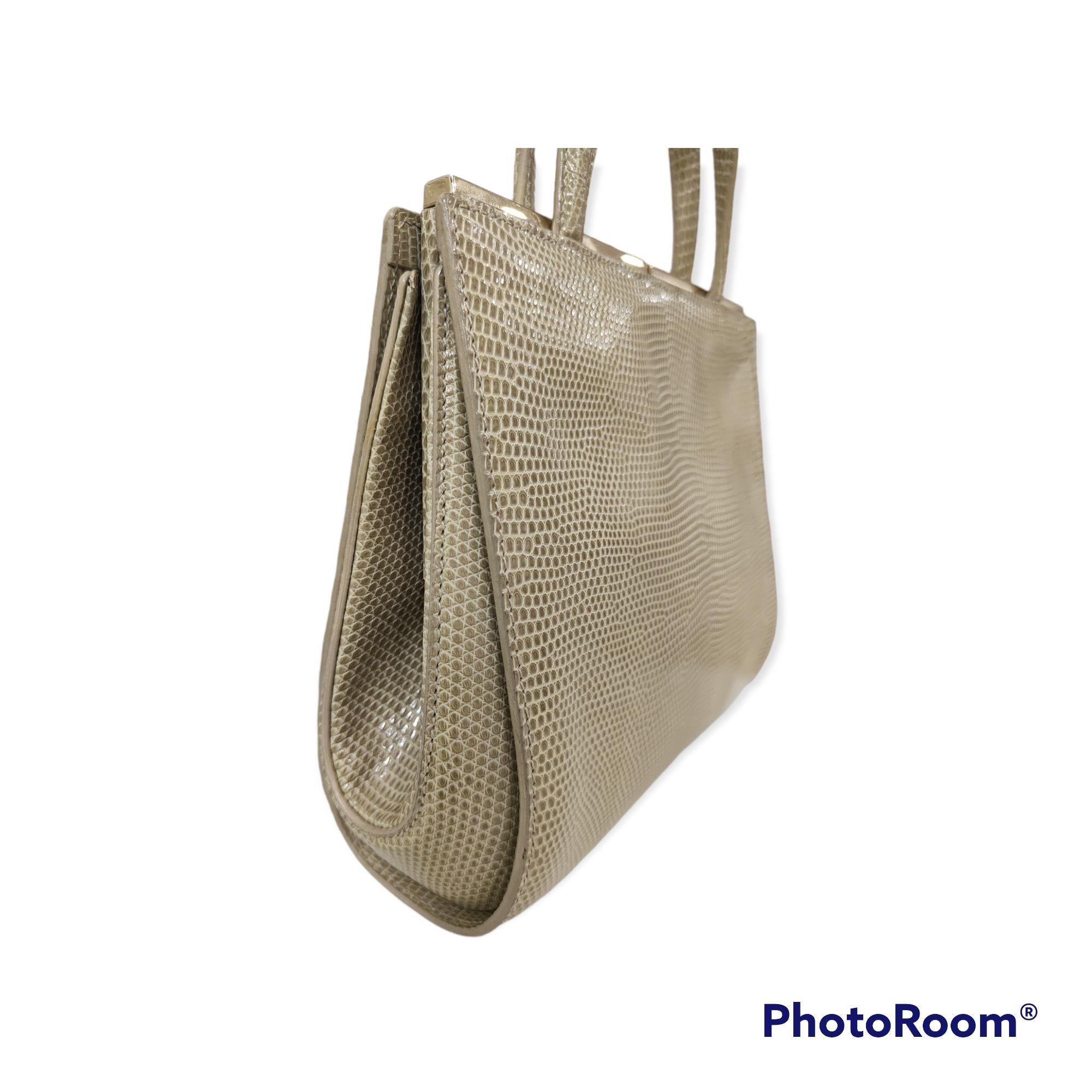 Valextra reptile beige leather handle bag In Good Condition In Capri, IT