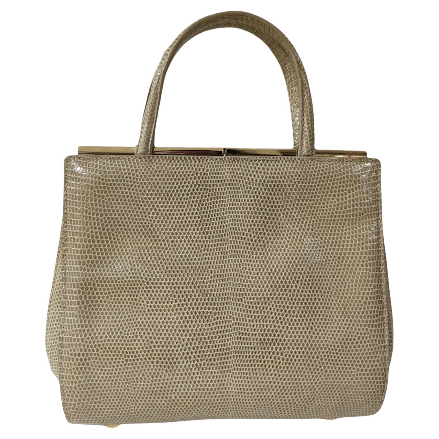 Valextra reptile beige leather handle bag