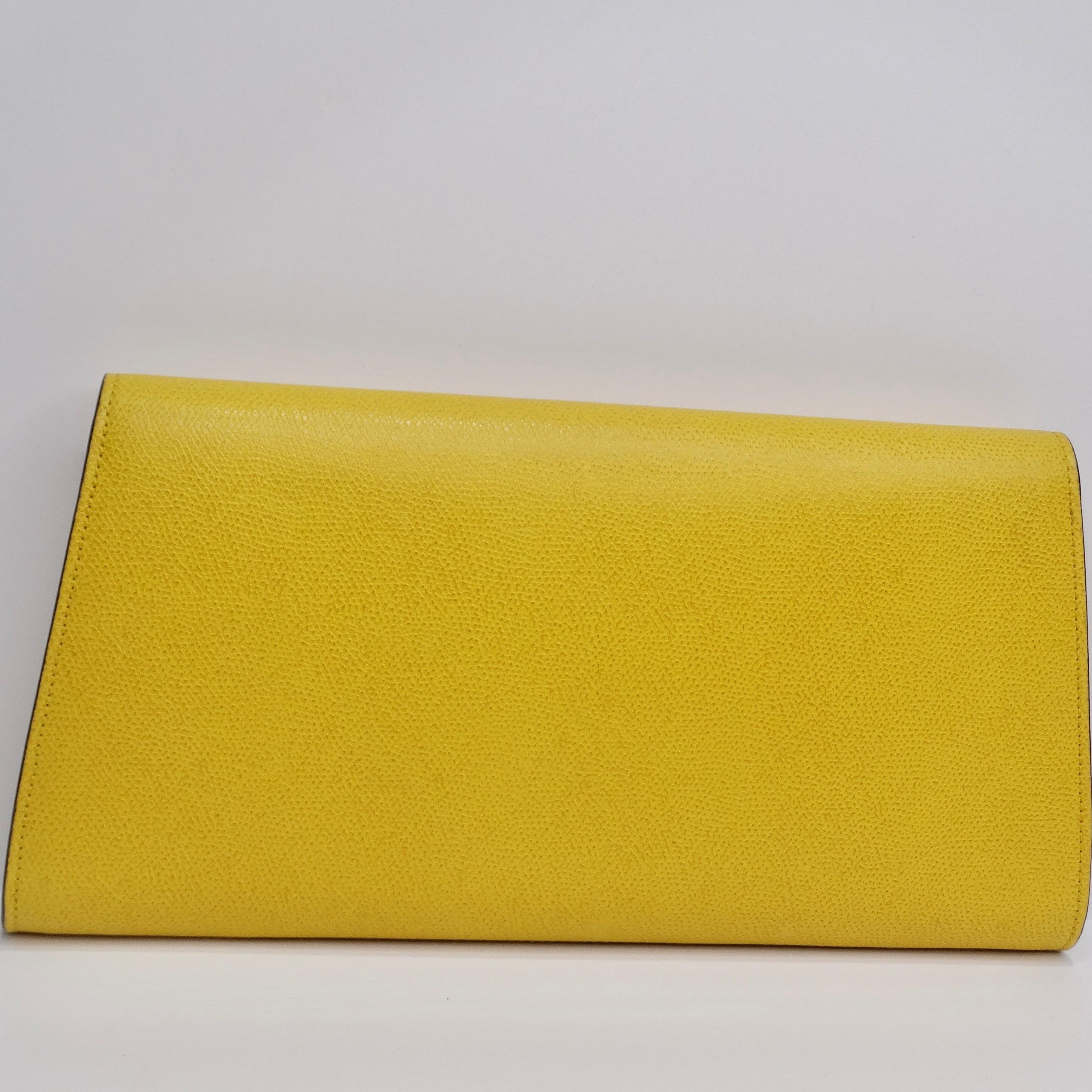 Valextra Yellow Leather Clutch In Excellent Condition For Sale In Scottsdale, AZ