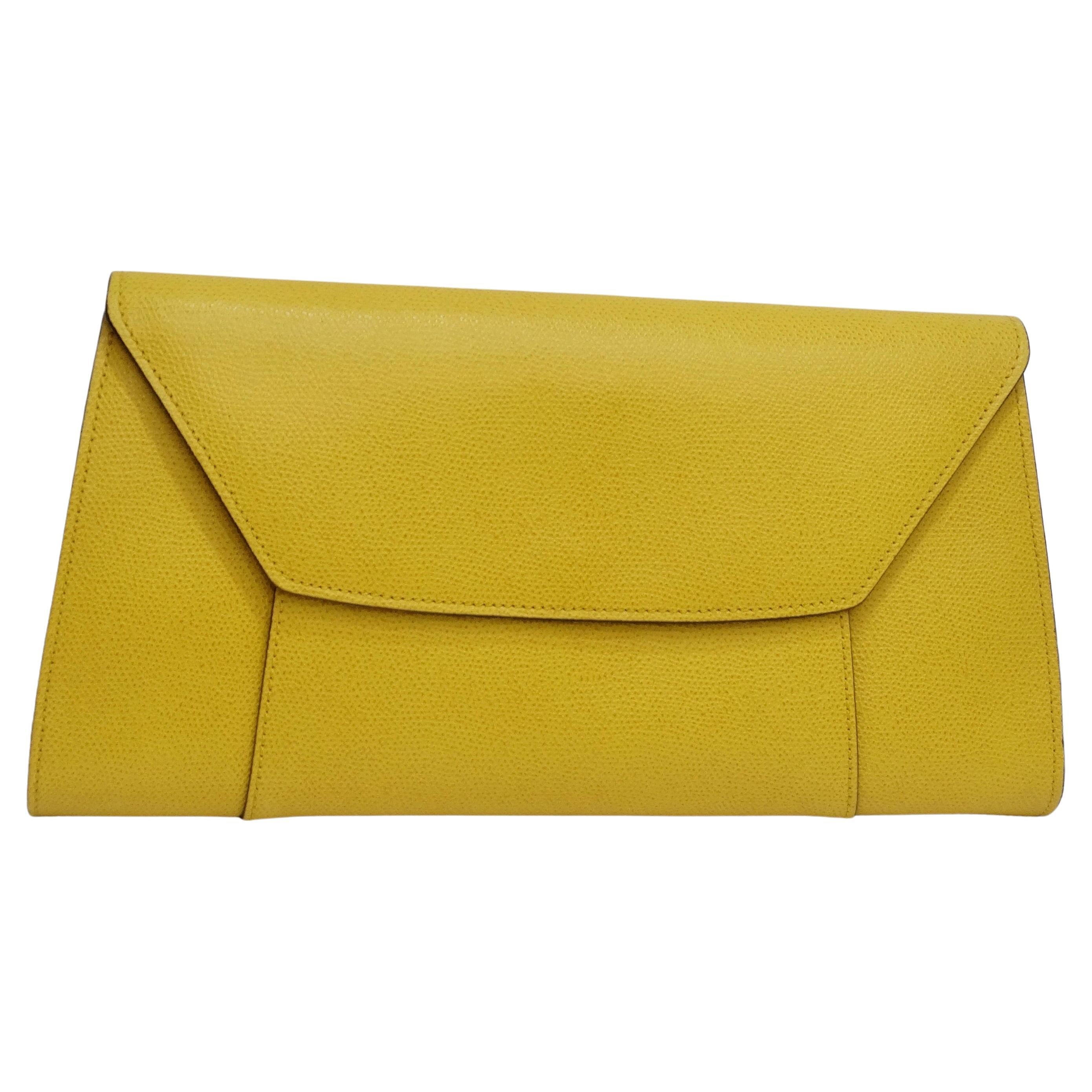 Valextra Yellow Leather Clutch For Sale
