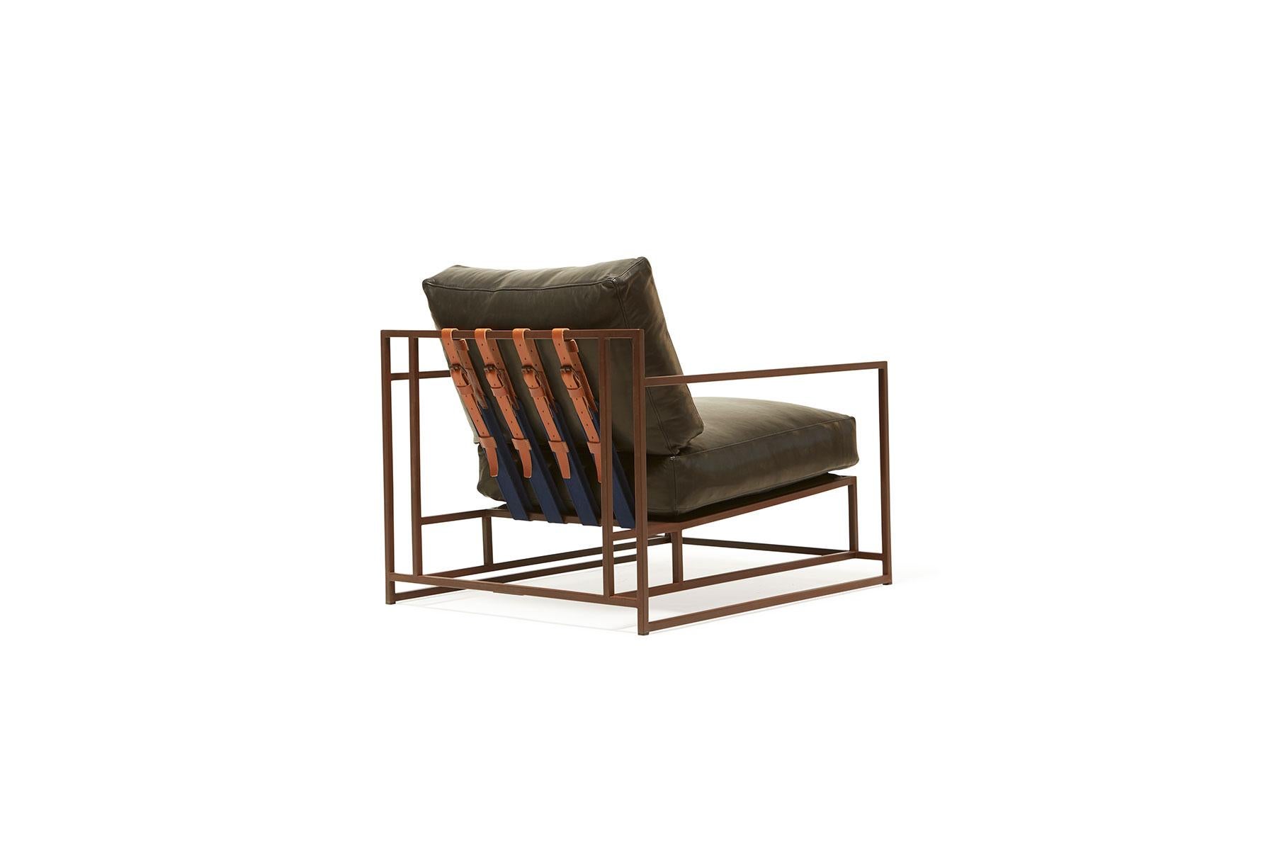 Modern Valhalla Granite Leather and Marbled Rust Armchair For Sale