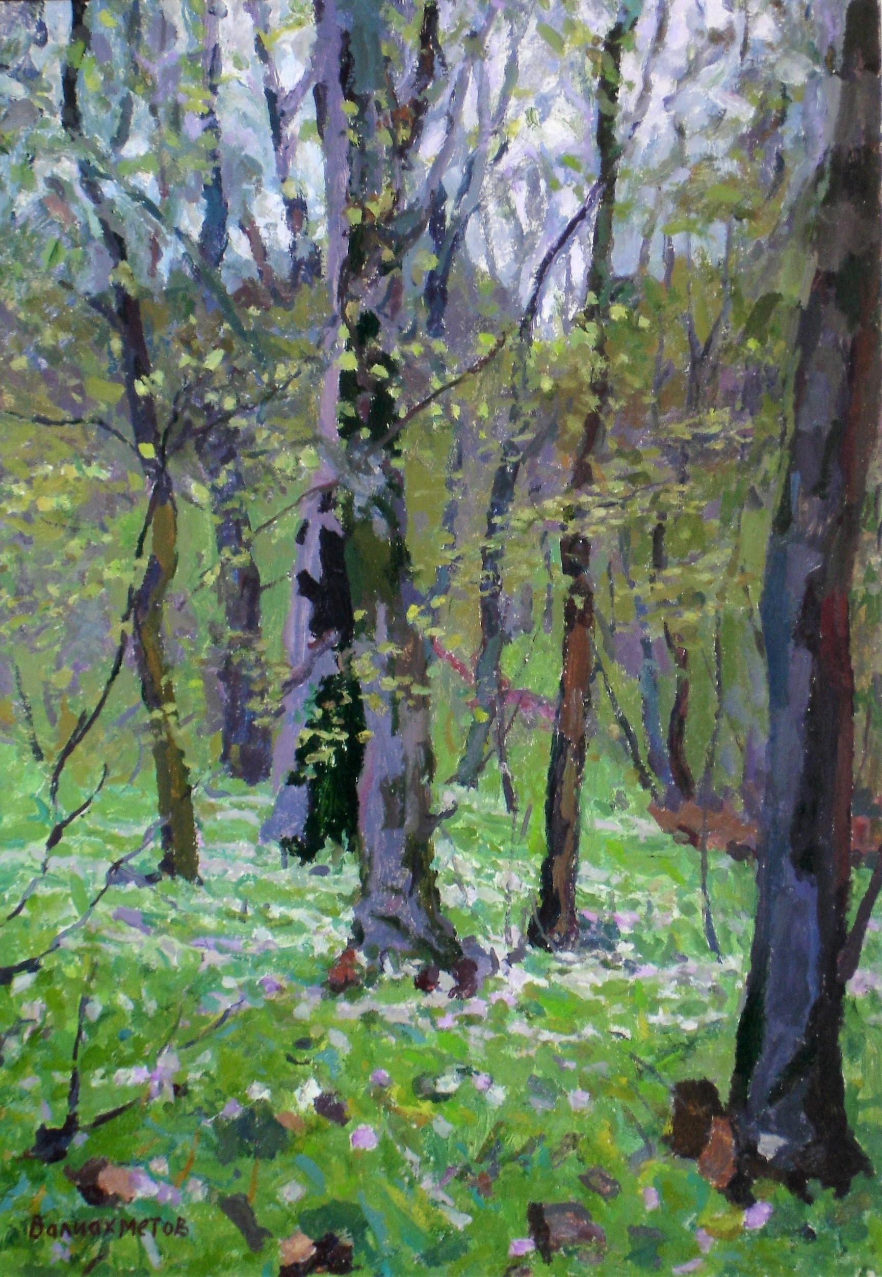 Valiahmetov Amir Hasnulovitch Figurative Painting – Frühling im Wald. 1978, Öl auf Karton, 50x35 cm