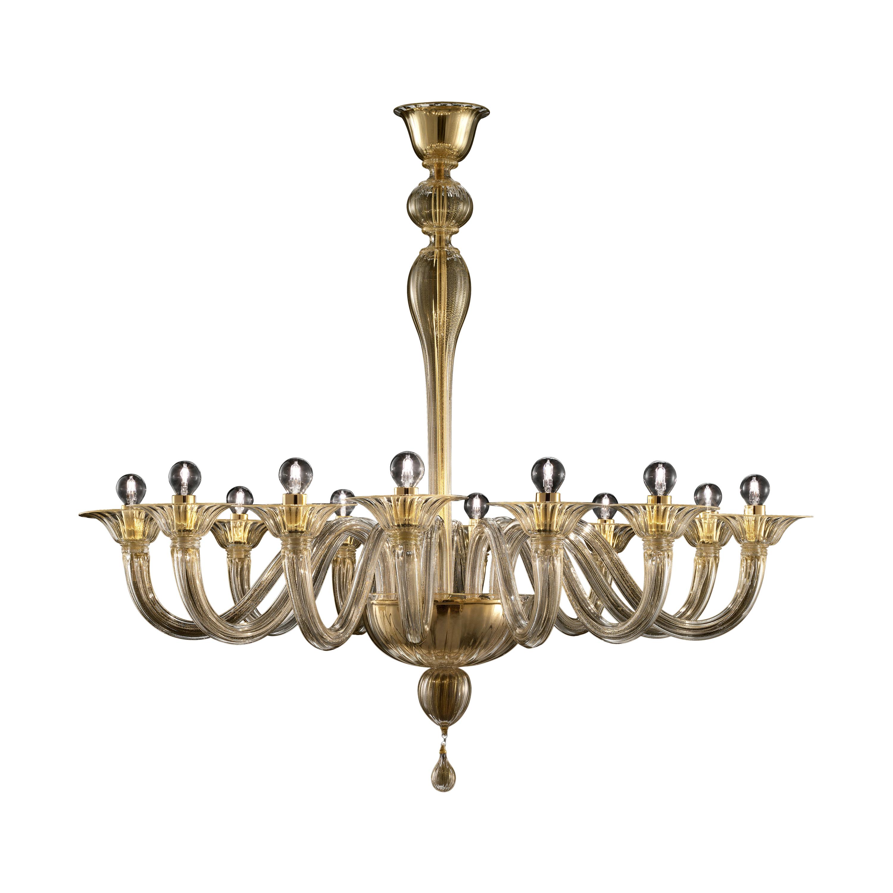 Valiant 5507 12 Chandelier in Gold Glass, by Barovier&Toso