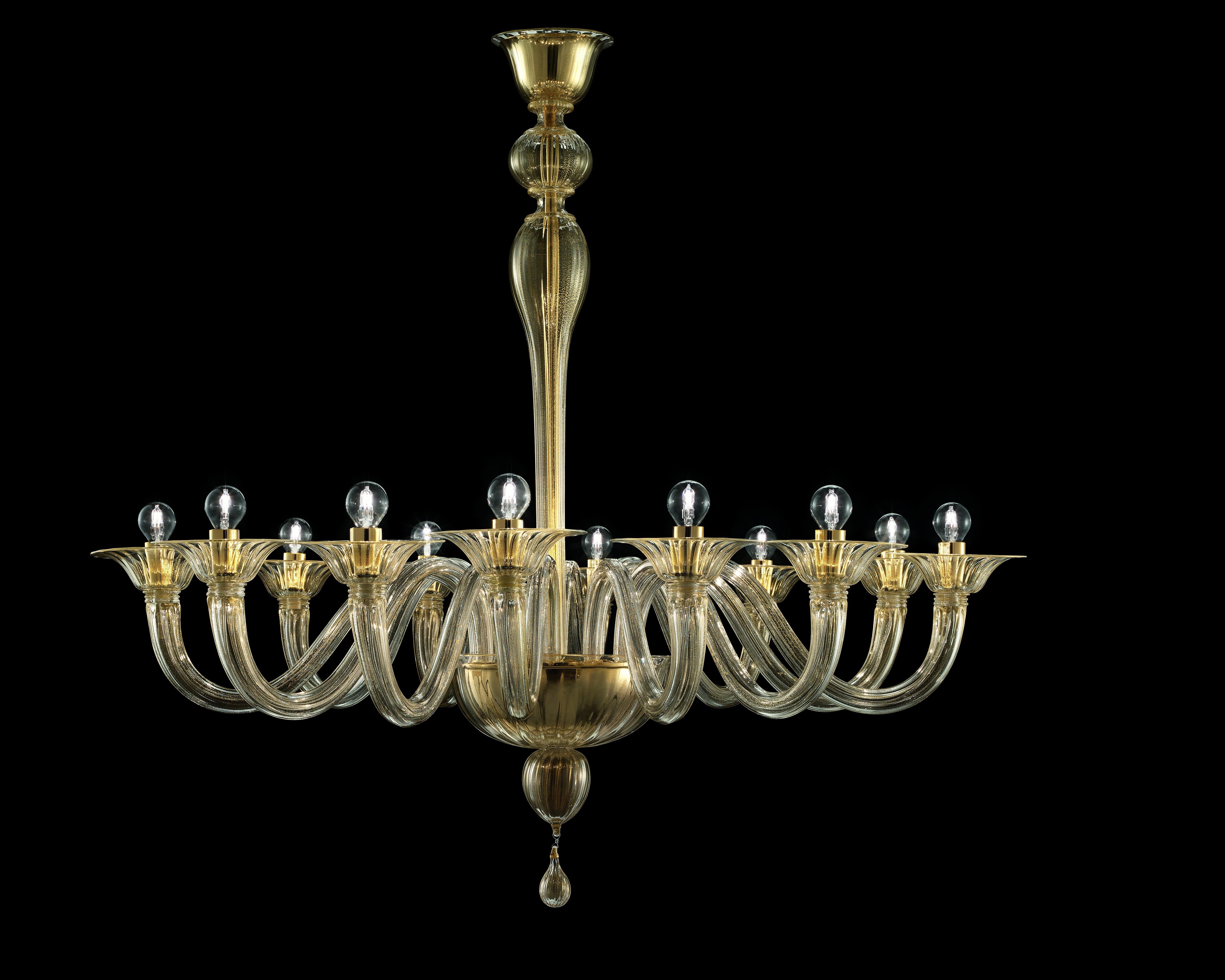 Modern Valiant 5507 12 Chandelier in Gold Glass, by Barovier&Toso