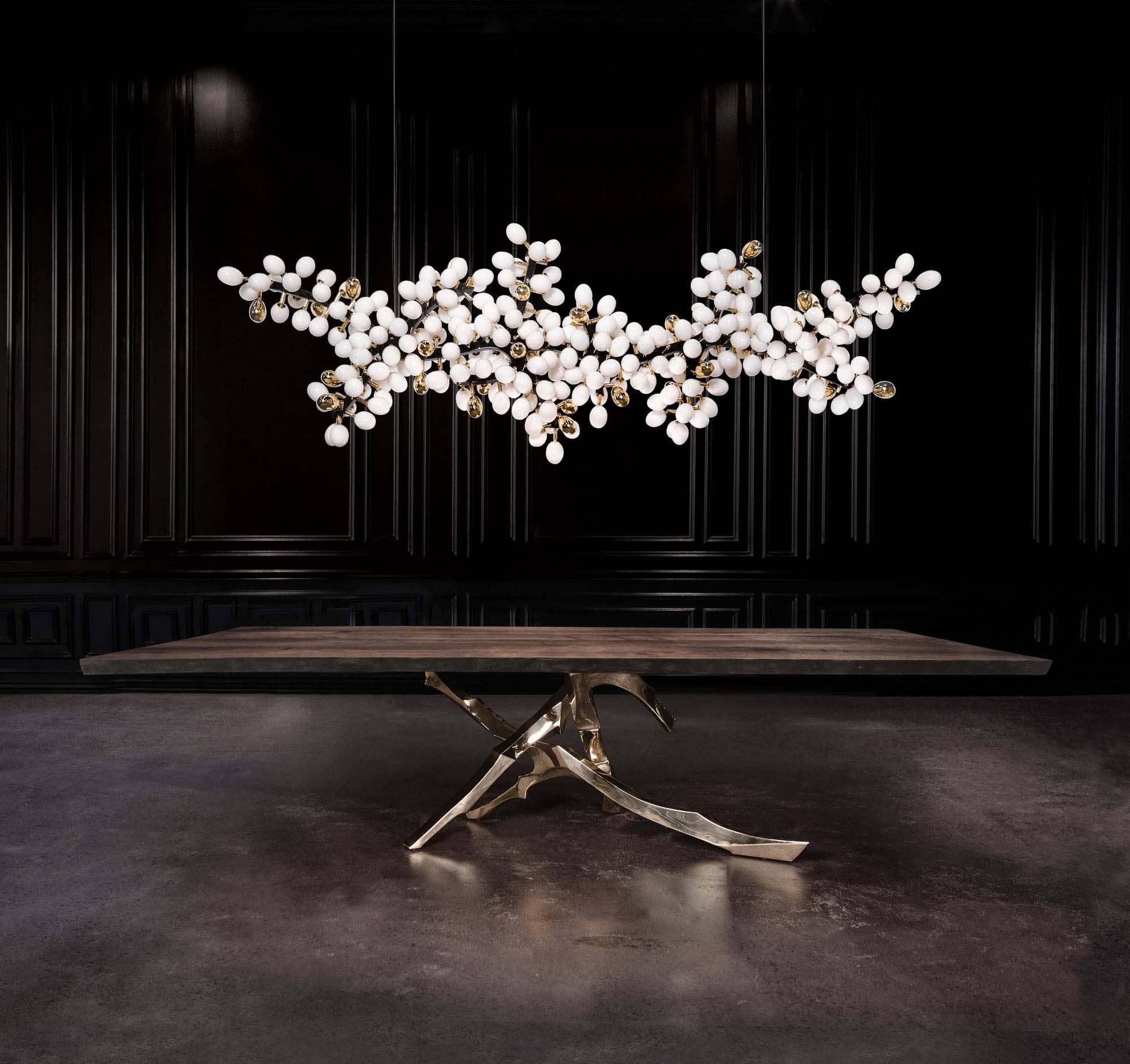 Contemporary Valiant Chandelier ''Horizontal: Elegant Bronze and Murano Glass Design