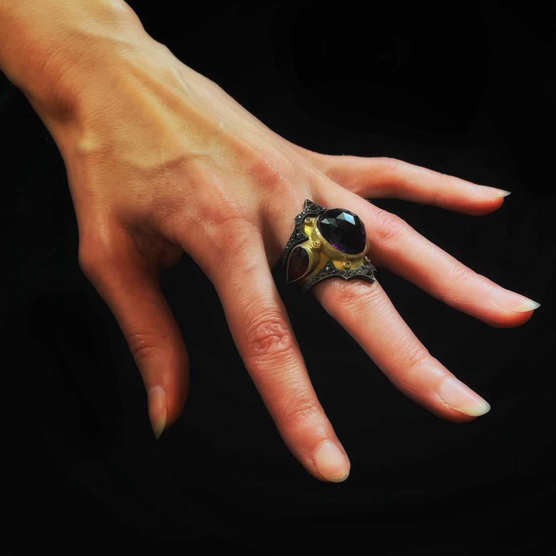 black diamond and amethyst ring