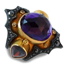 Amethyst, Garnet and Black Diamonds gold ring