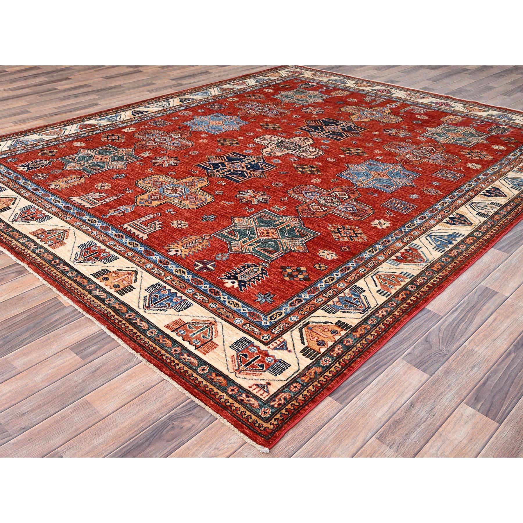 Hand-Knotted Valiant Poppy Red Wool Hand Knotted Afghan Super Kazak Oriental Rug 8'2