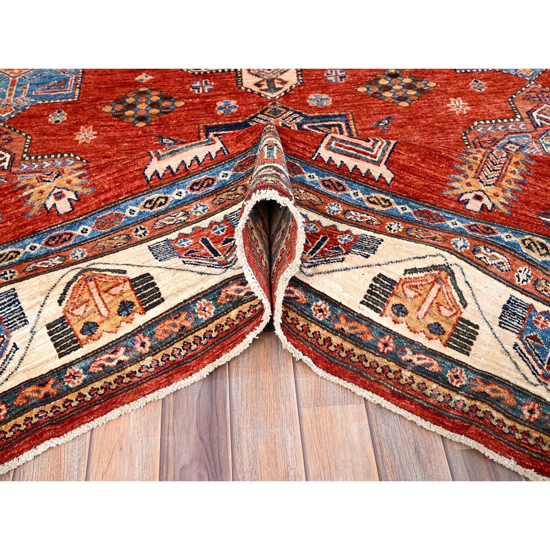 Contemporary Valiant Poppy Red Wool Hand Knotted Afghan Super Kazak Oriental Rug 8'2