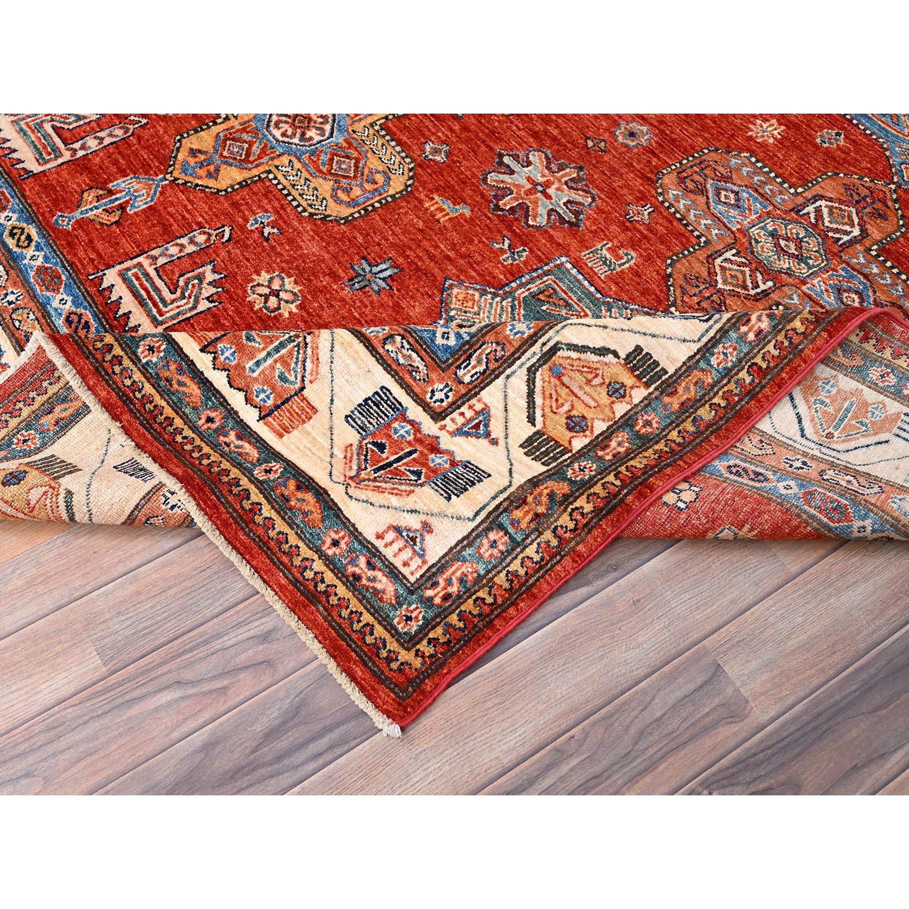 Valiant Poppy Red Wool Hand Knotted Afghan Super Kazak Oriental Rug 8'2