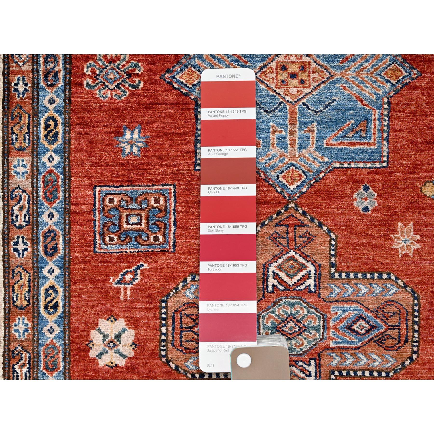 Valiant Poppy Red Wool Hand Knotted Afghan Super Kazak Oriental Rug 8'2
