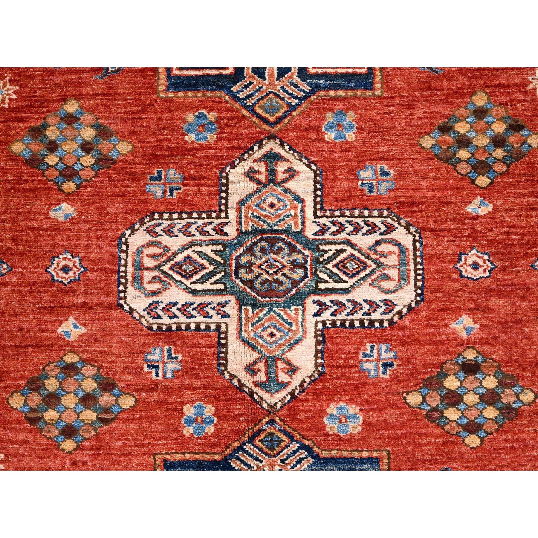 Valiant Poppy Red Wool Hand Knotted Afghan Super Kazak Oriental Rug 8'2