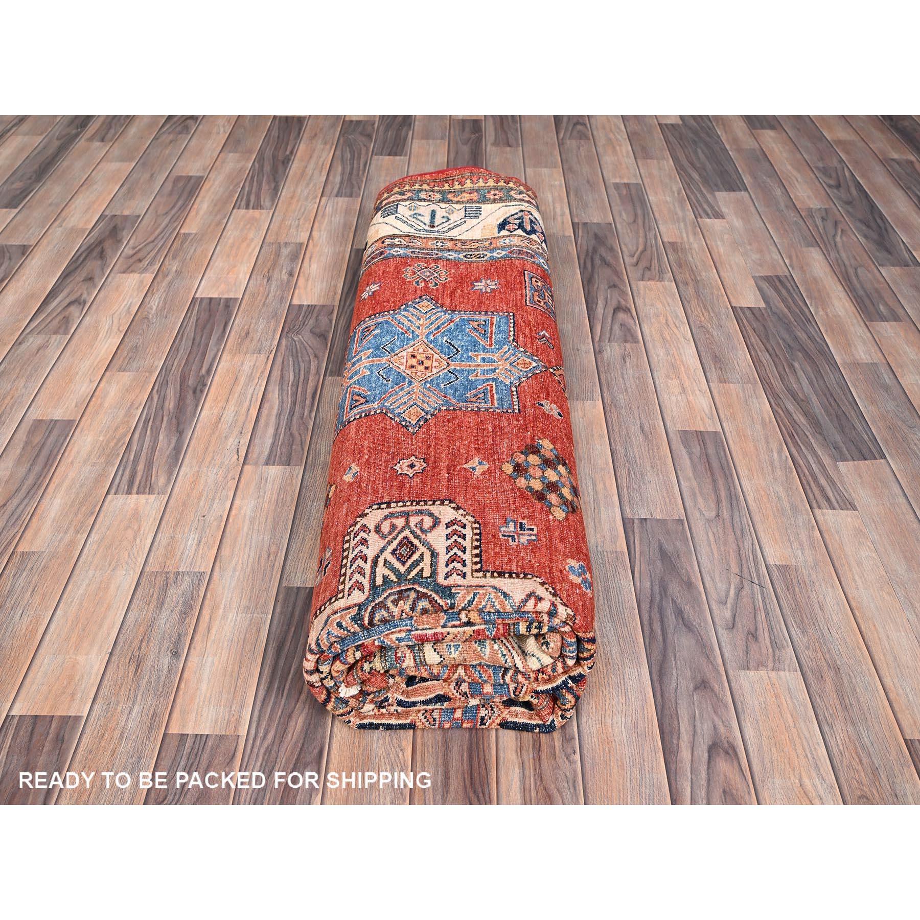 Valiant Poppy Red Wool Hand Knotted Afghan Super Kazak Oriental Rug 8'2