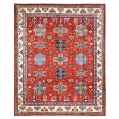 Valiant Poppy Red Wool Hand Knots Rugs Super Kazak Oriental Rug 8'2" x 9'10"