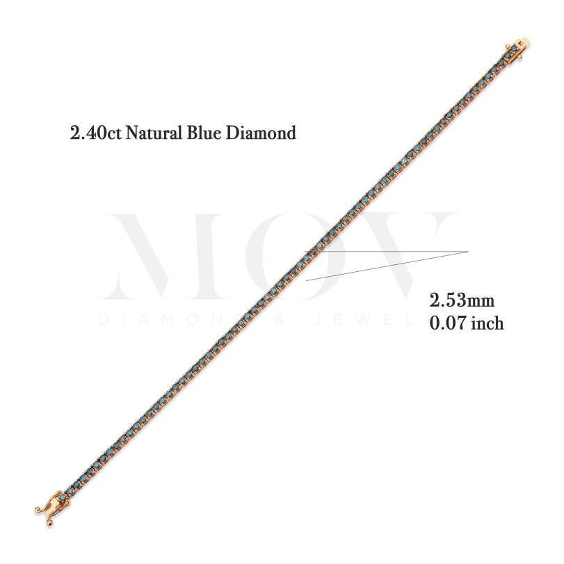 Modern 2.40ct Blue Diamond And Solid 18kt Gold Tennis Bracelet For Sale