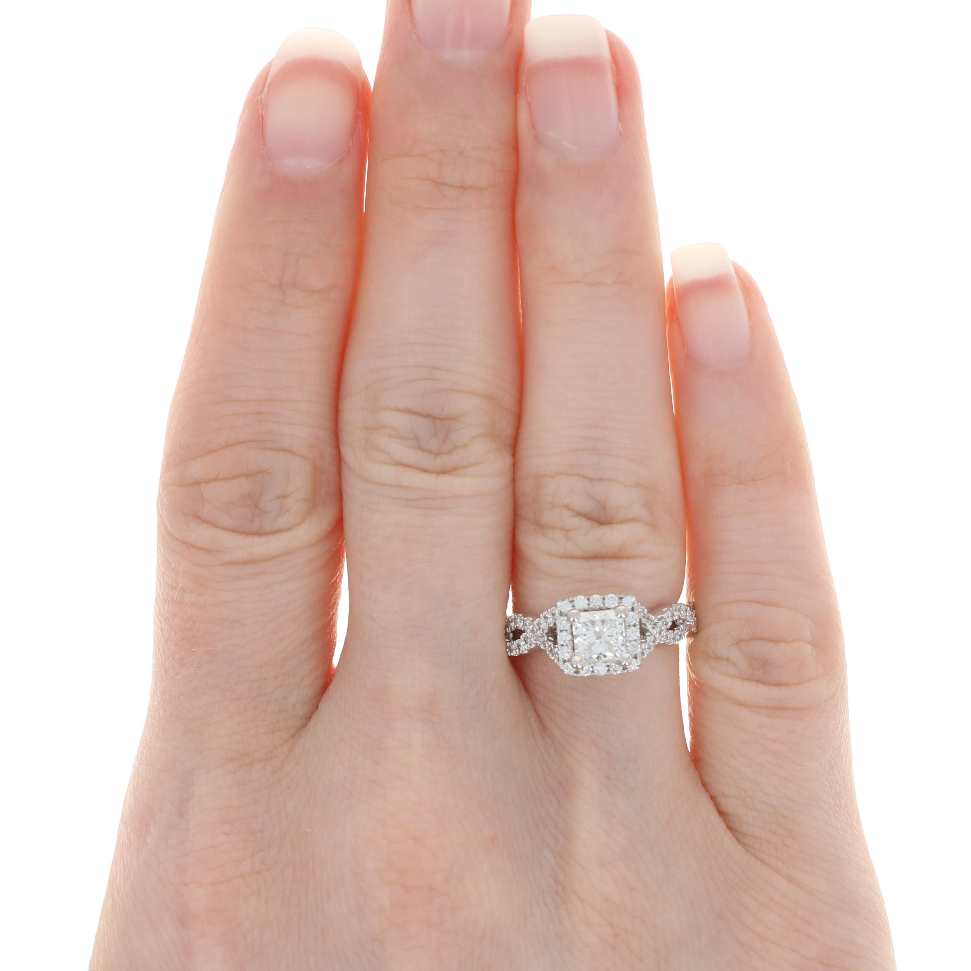 Valina Diamant-Halo-Ring Weißgold, 14 Karat Prinzessinnenschliff 1,15 Karat GIA (Carréschliff) im Angebot