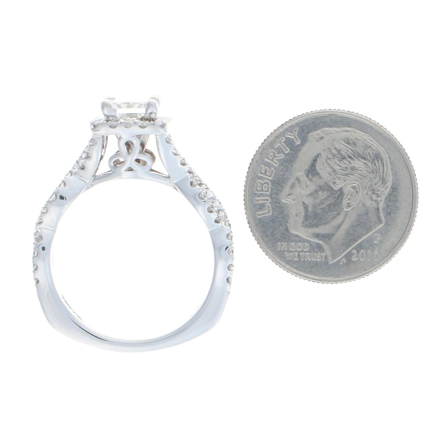 Women's Valina Diamond Halo Ring White Gold, 14 Karat Princess Cut 1.15 Carat GIA For Sale