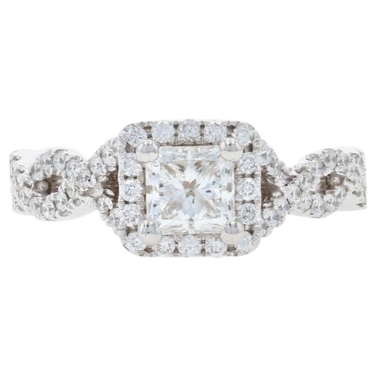 Valina Bague halo diamant or blanc, 14 carats taille princesse 1,15 carat GIA en vente