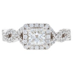 Vintage Valina Diamond Halo Ring White Gold, 14 Karat Princess Cut 1.15 Carat GIA