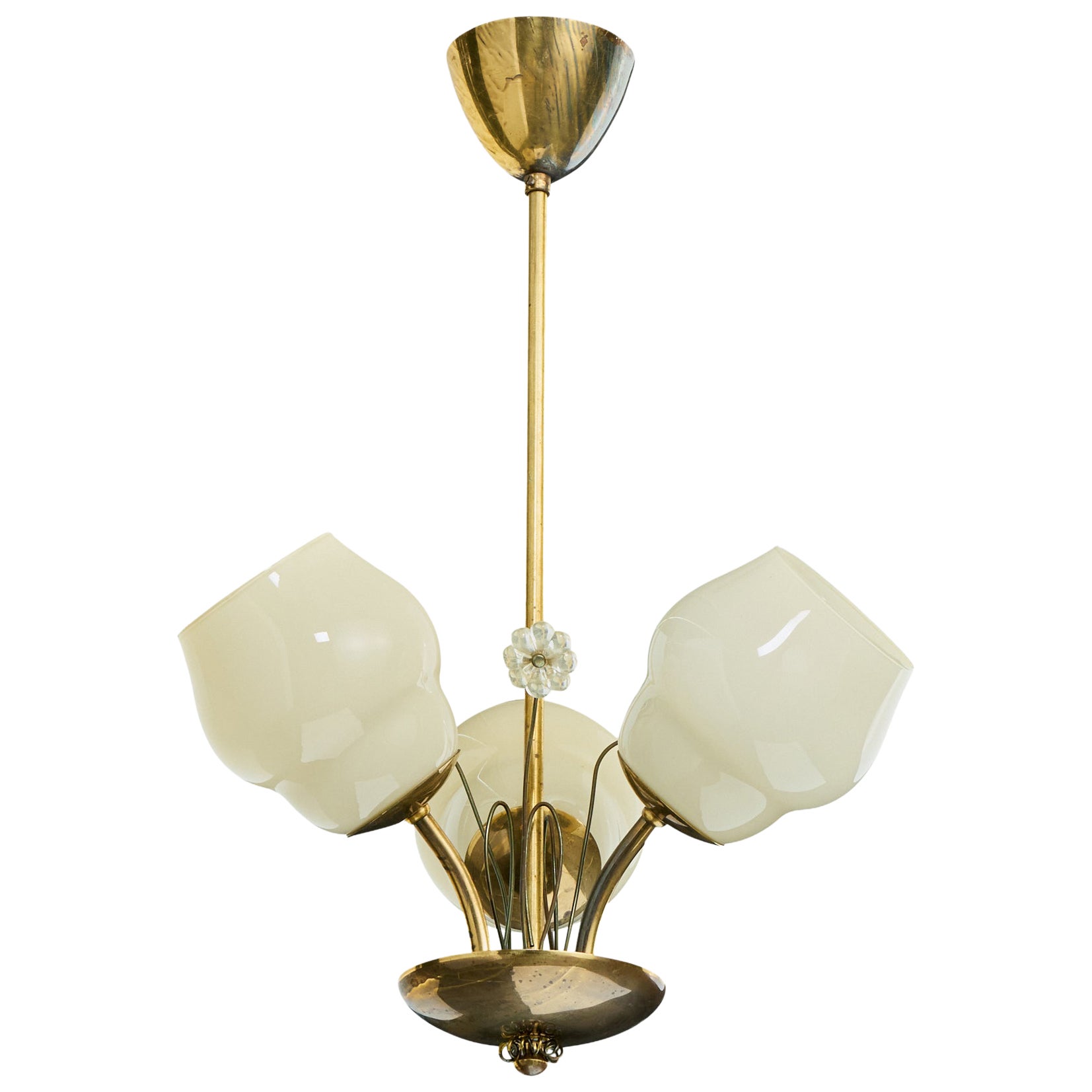 Valinte, Chandelier, Brass, Glass, Finland, 1950s en venta