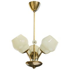 Valinte, Chandelier, Brass, Glass, Finland, 1950s