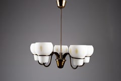 Valinte, Finnish 1950s brass and opaline glass chandelier