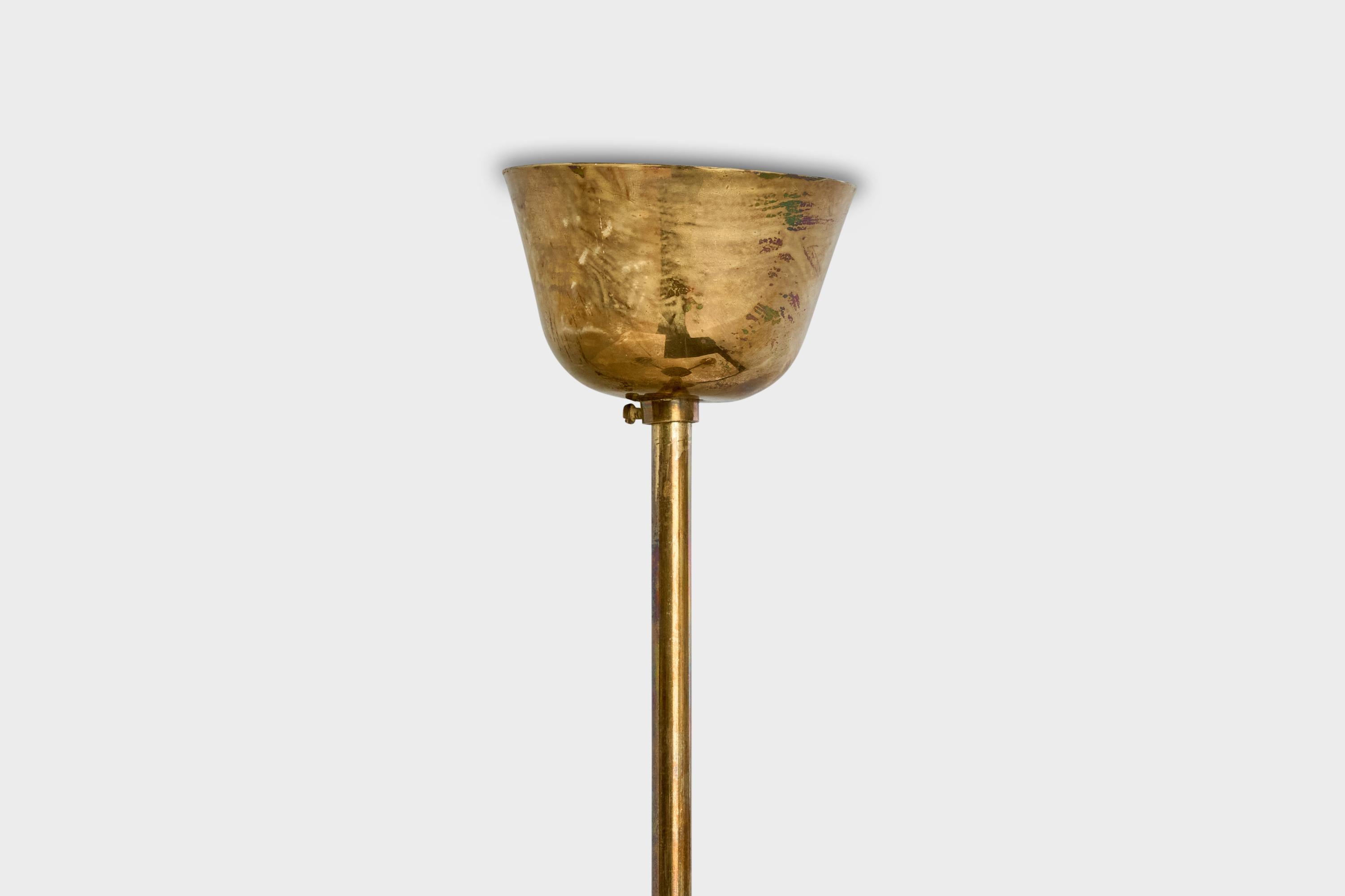 Valinte OY, Chandelier, Brass, Glass, Finland, 1950s For Sale 4