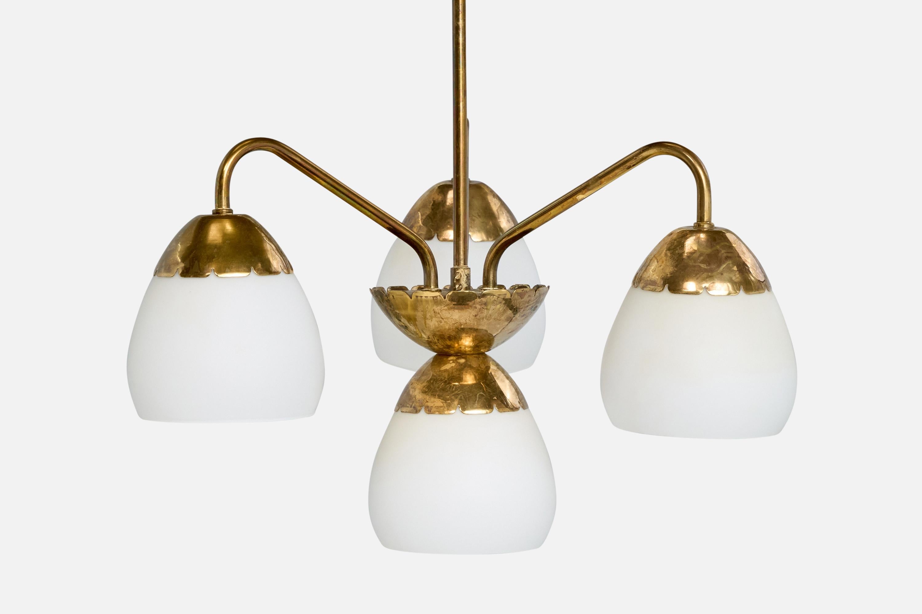 Valinte OY, Chandelier, Brass, Glass, Finland, 1950s In Good Condition For Sale In High Point, NC