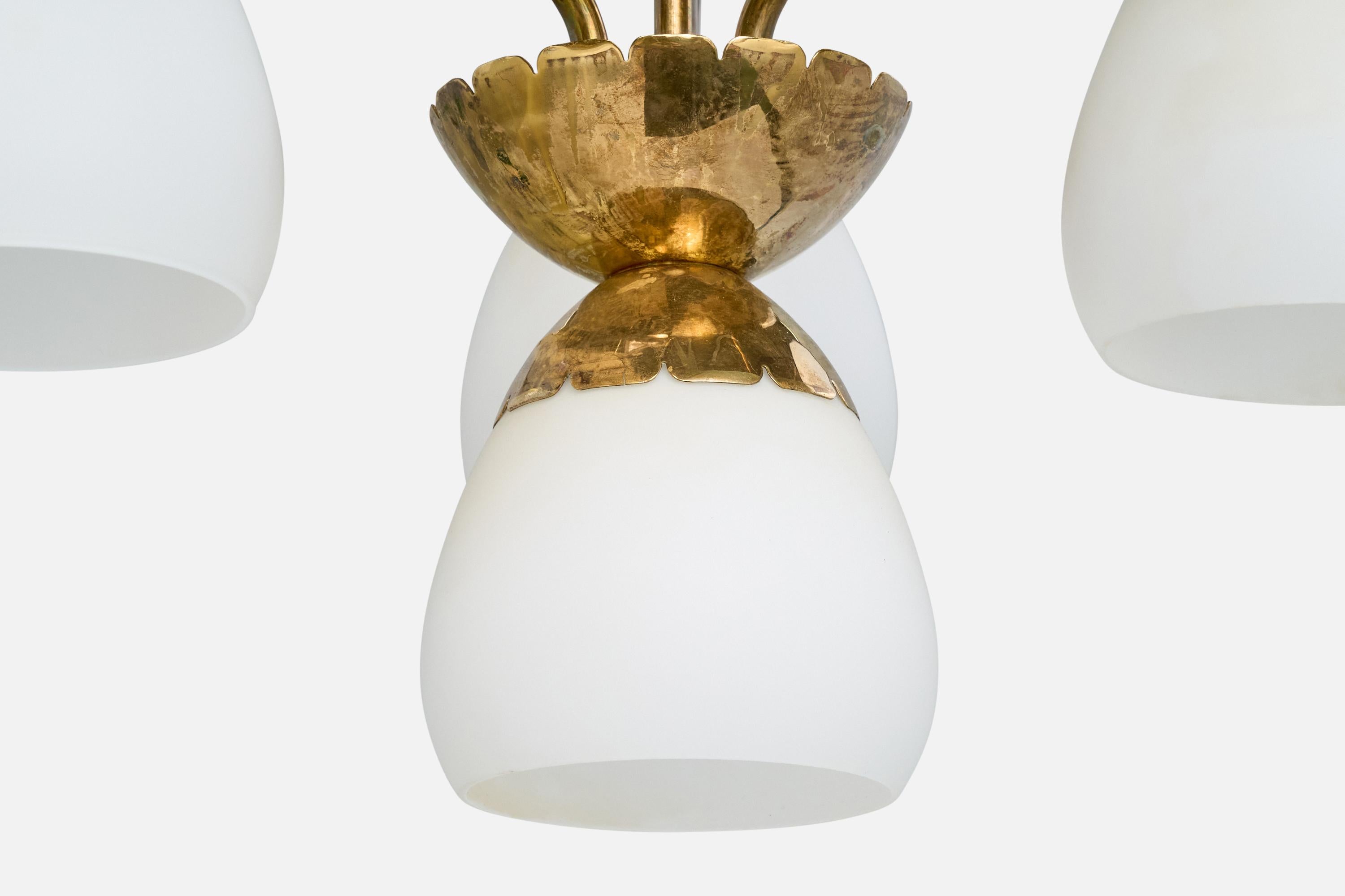 Mid-20th Century Valinte OY, Chandelier, Brass, Glass, Finland, 1950s For Sale