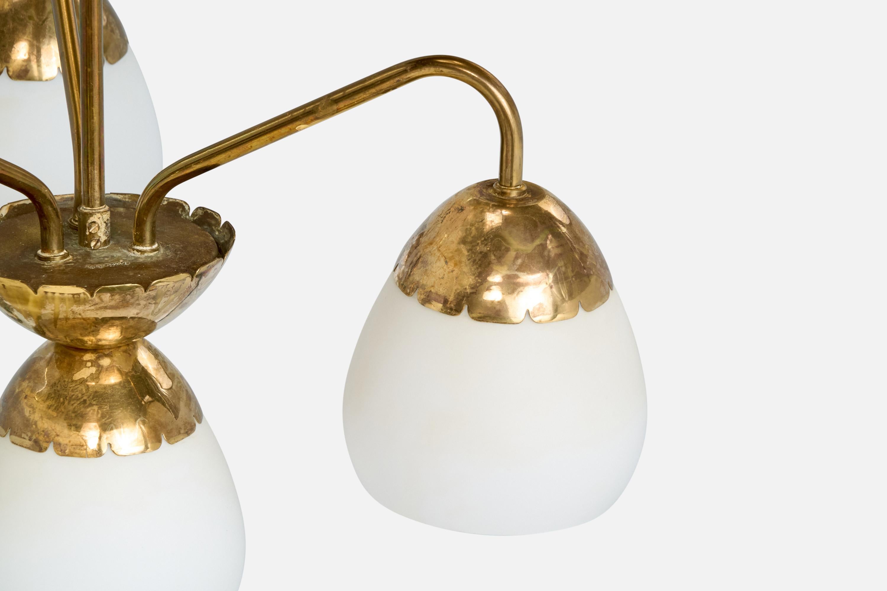 Valinte OY, Chandelier, Brass, Glass, Finland, 1950s For Sale 1