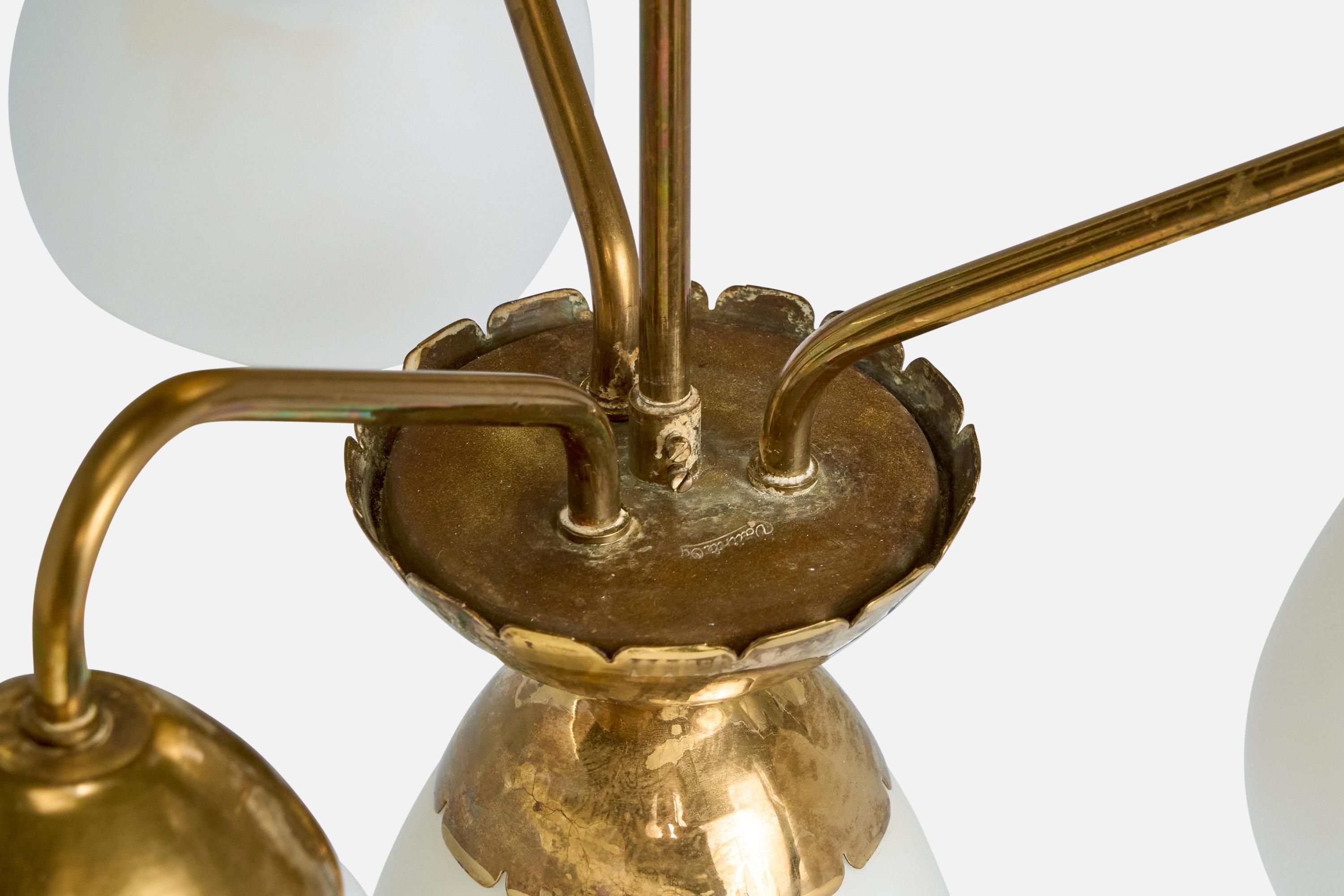 Valinte OY, Chandelier, Brass, Glass, Finland, 1950s For Sale 2