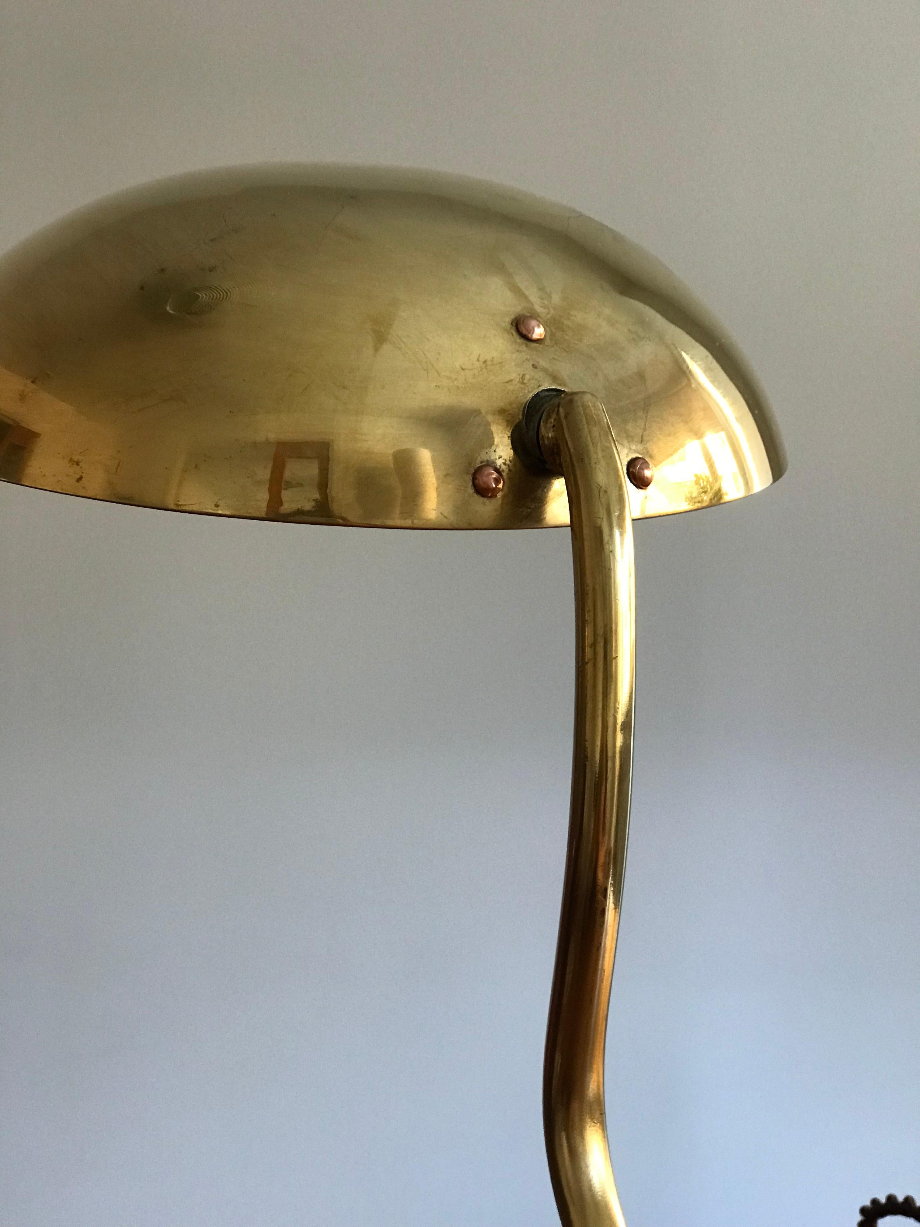 Scandinavian Modern Valinte OY, Modernist Organic Table Lamp, Brass, Bakelite, Finland, 1950s