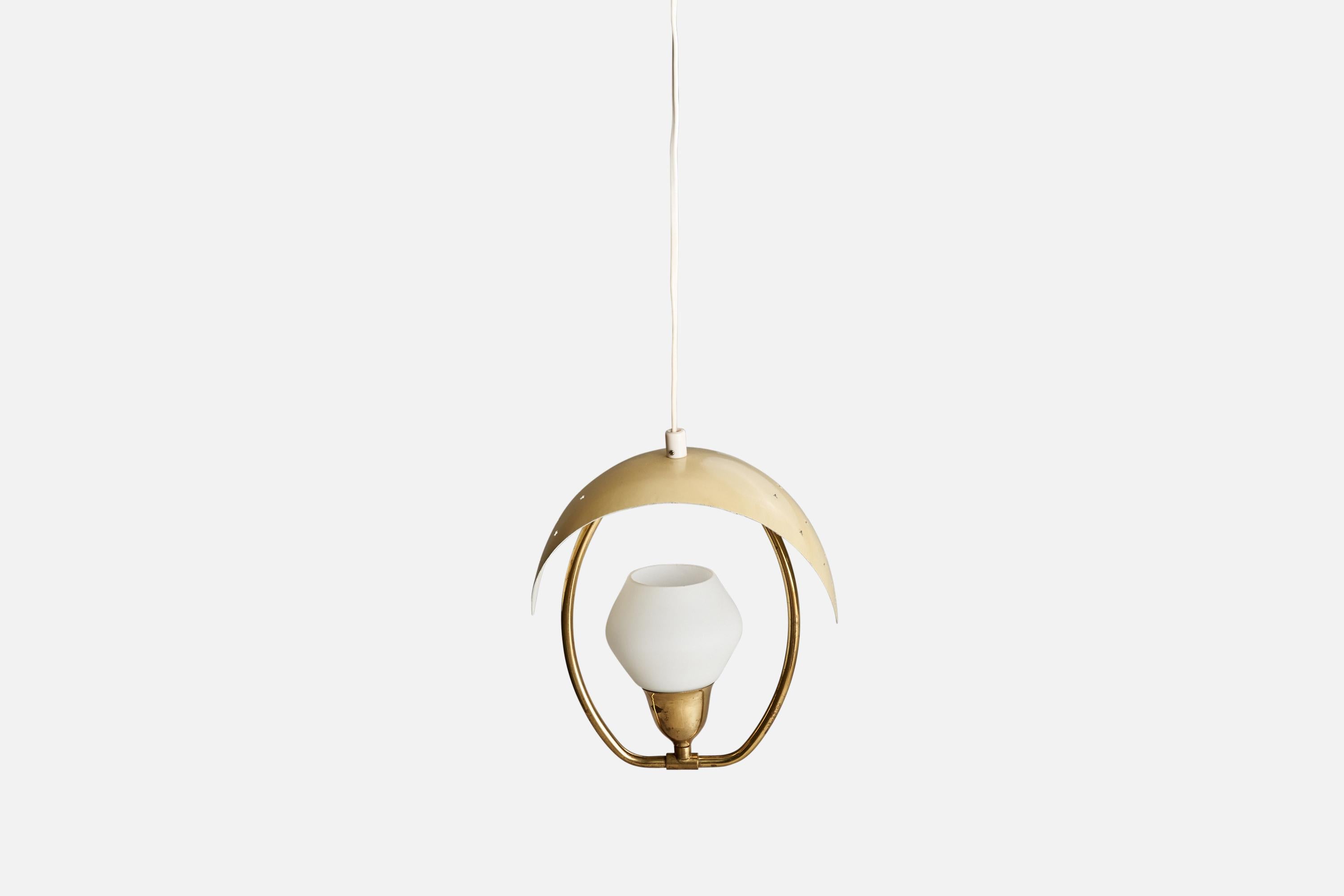 Valinte Oy, Pendant Light, Brass, Glass, Metal, Finland, 1950s In Good Condition For Sale In High Point, NC
