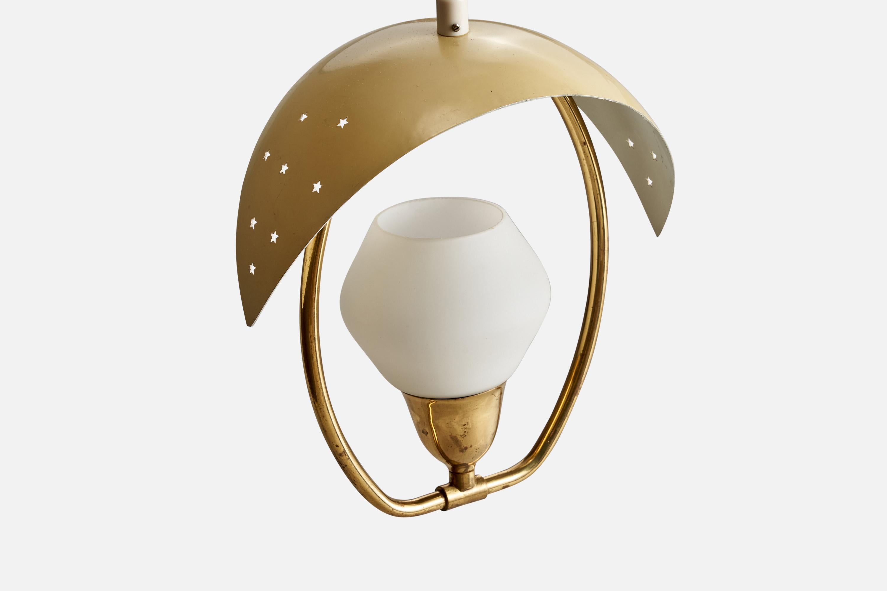 Mid-20th Century Valinte Oy, Pendant Light, Brass, Glass, Metal, Finland, 1950s For Sale