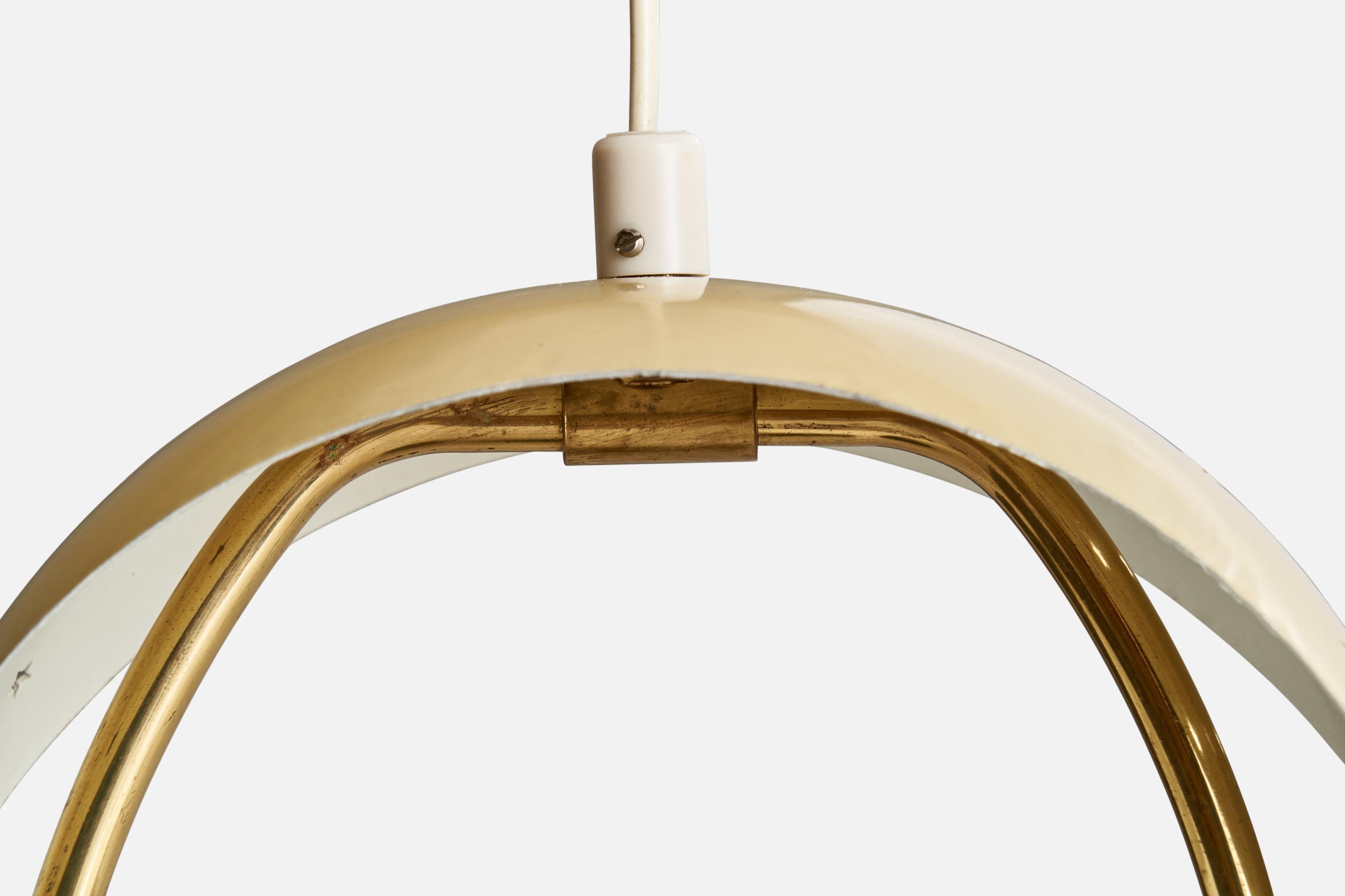 Valinte Oy, Pendant Light, Brass, Glass, Metal, Finland, 1950s For Sale 3