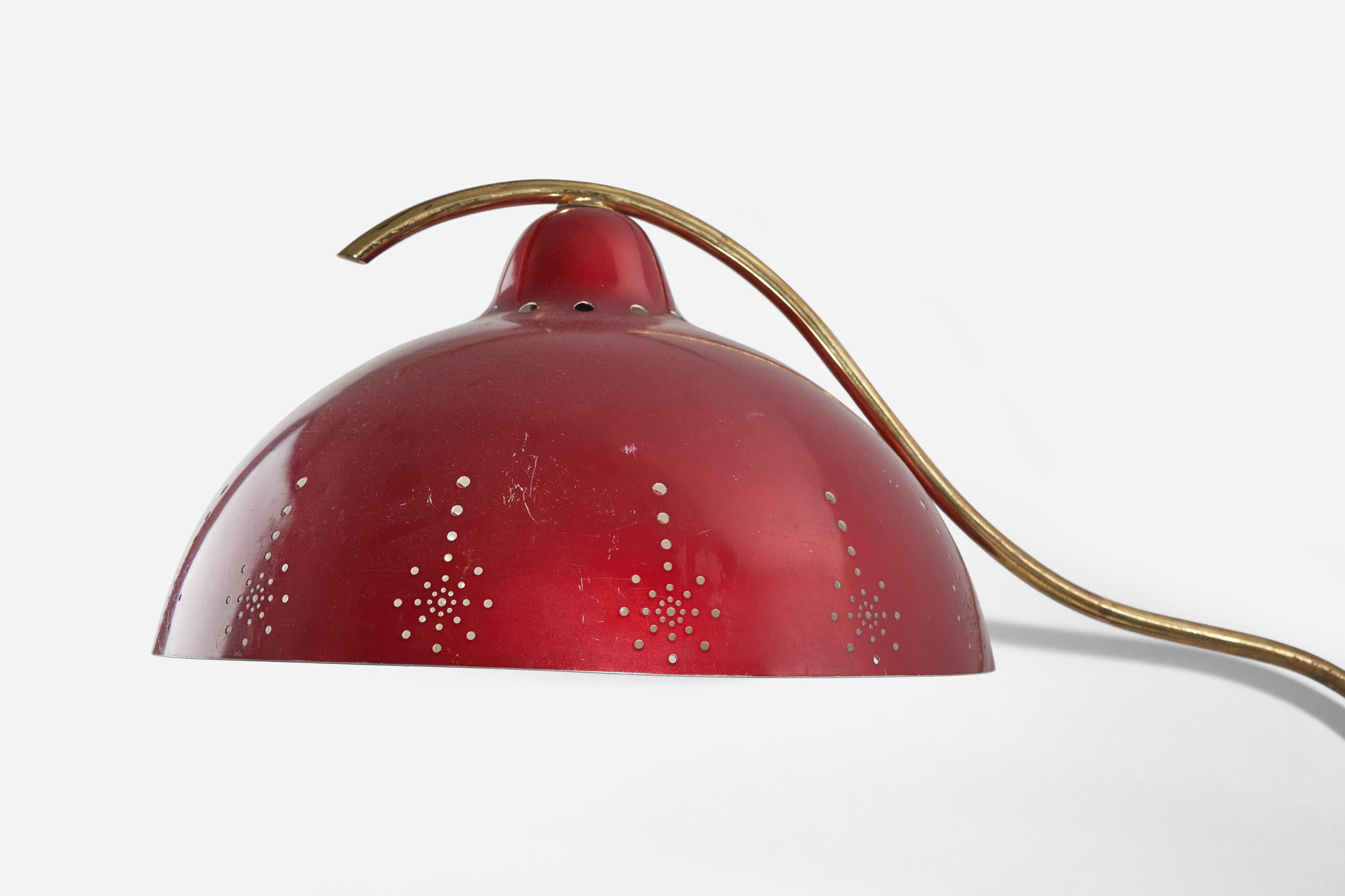 Finnish Valinte Oy, Wall Light, Brass, Red Metal, Finland, 1940's For Sale