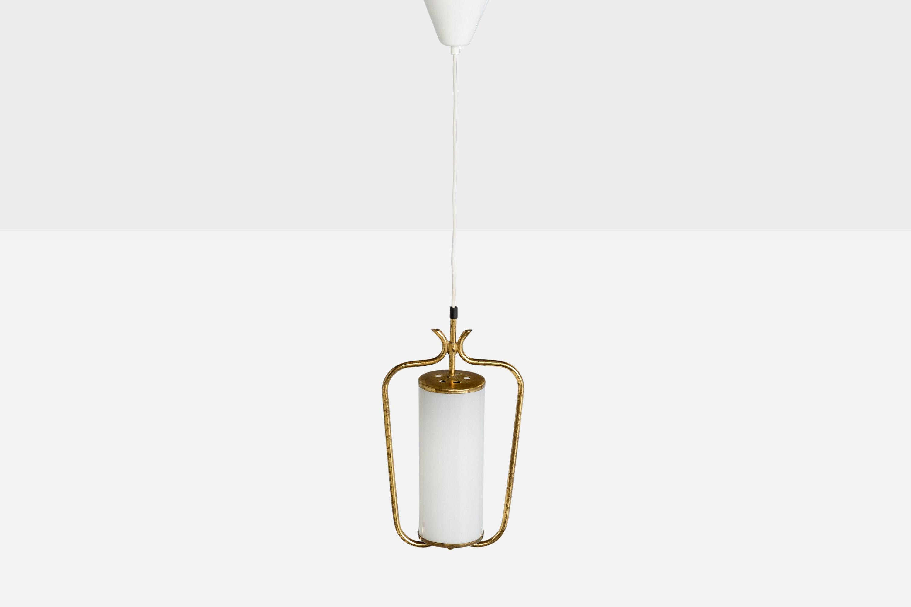 Finnish Valinte, Pendant Light, Brass, Glass, Finland, 1950s For Sale
