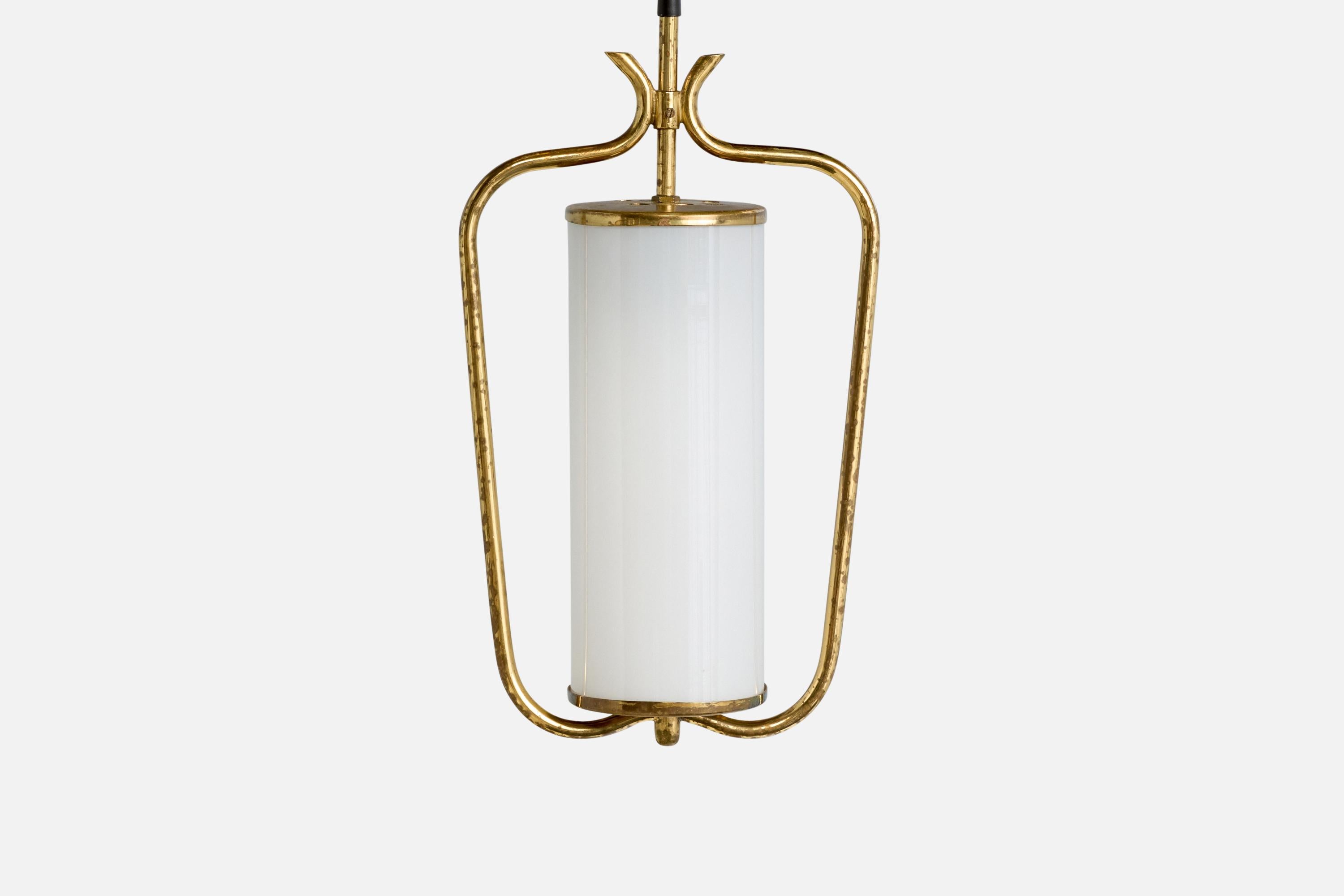 Valinte, Pendant Light, Brass, Glass, Finland, 1950s In Good Condition For Sale In High Point, NC
