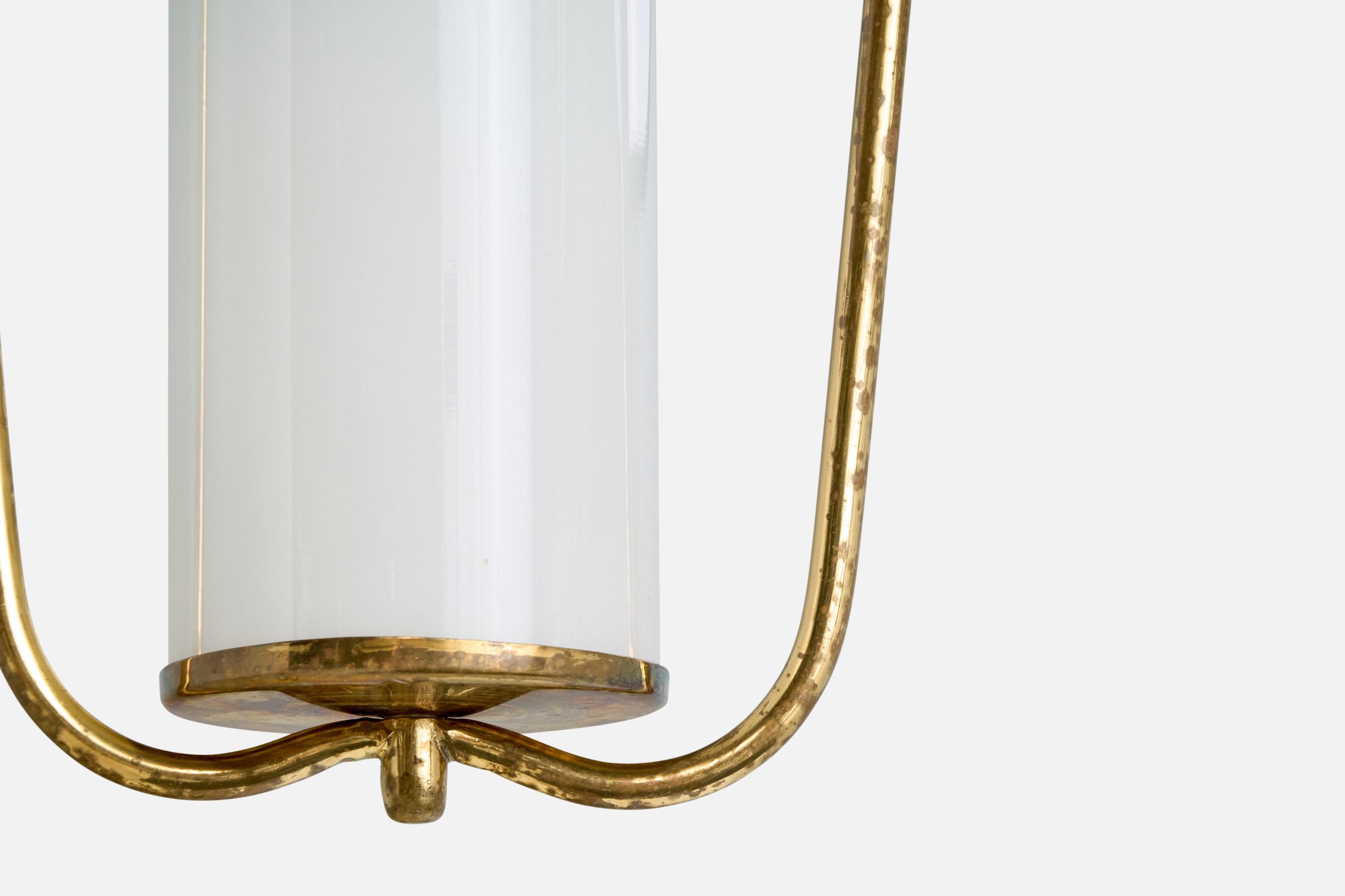 Mid-20th Century Valinte, Pendant Light, Brass, Glass, Finland, 1950s For Sale